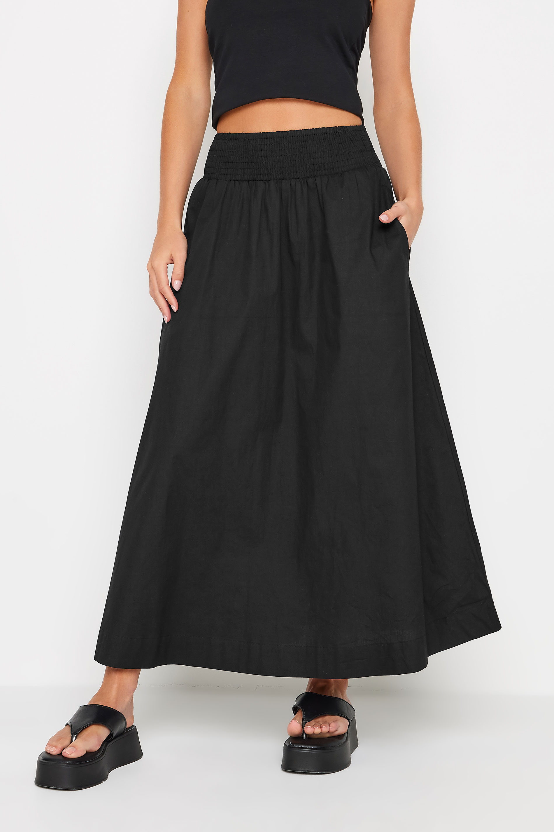 PixieGirl Petite Women's Black Poplin Cotton Maxi Skirt | PixieGirl 1