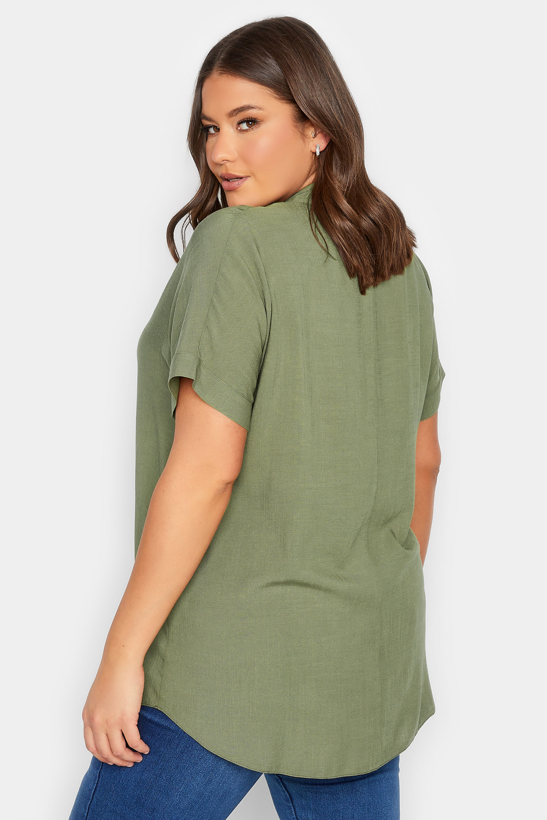 YOURS Plus Size Khaki Green Half Placket Blouse | Yours Clothing 3