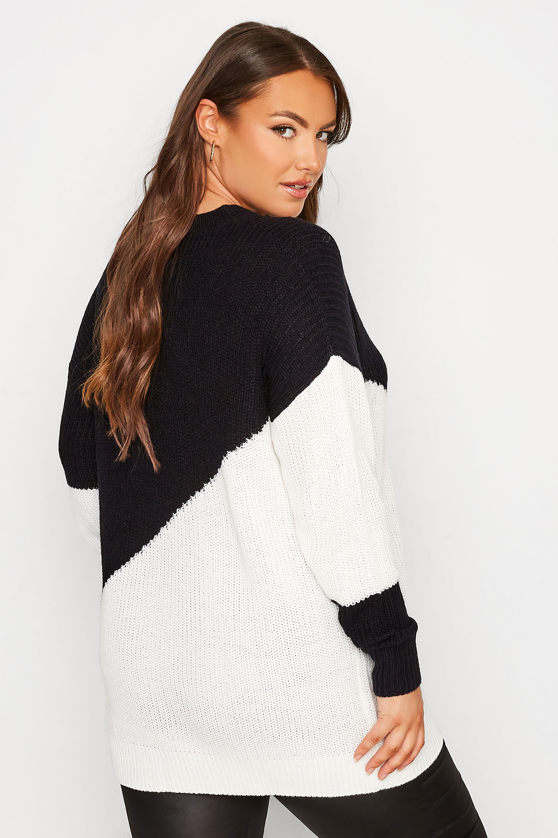 Plus Size Black & White Stripe Knitted Jumper | Yours Clothing 3