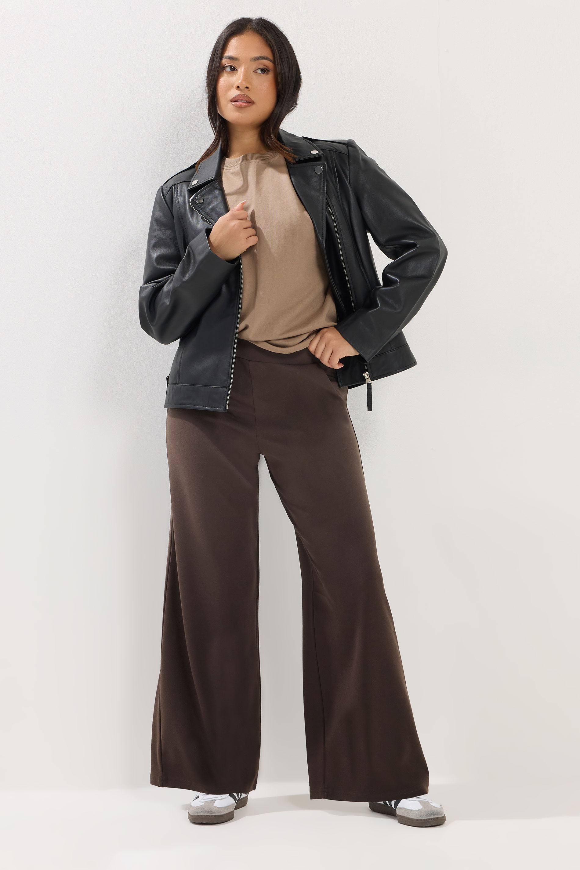 PixieGirl Petite Women's Chocolate Brown Scuba Wide Leg Trousers  3