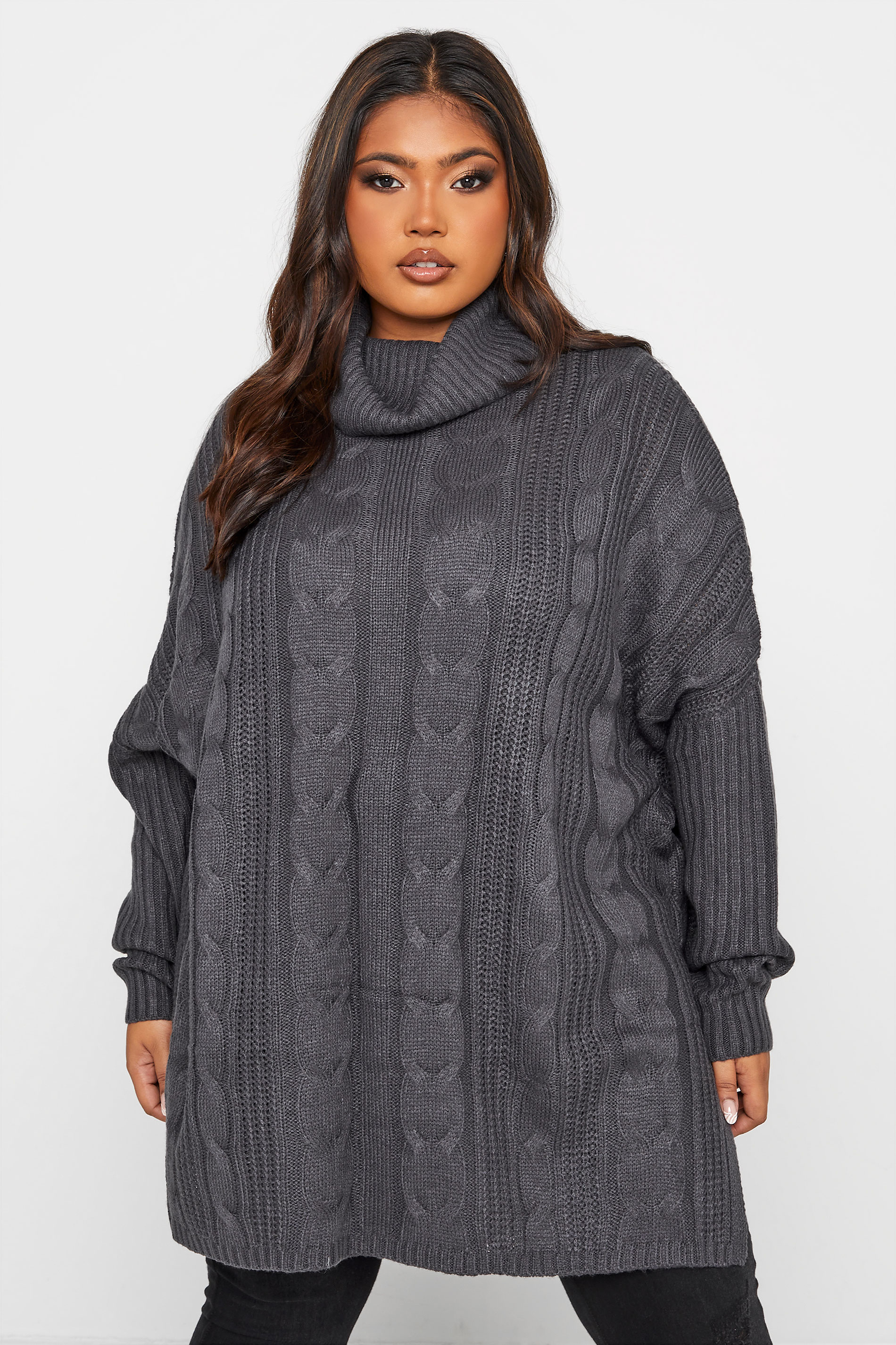 Charcoal Grey Cable Knit Roll Neck Jumper_A.jpg