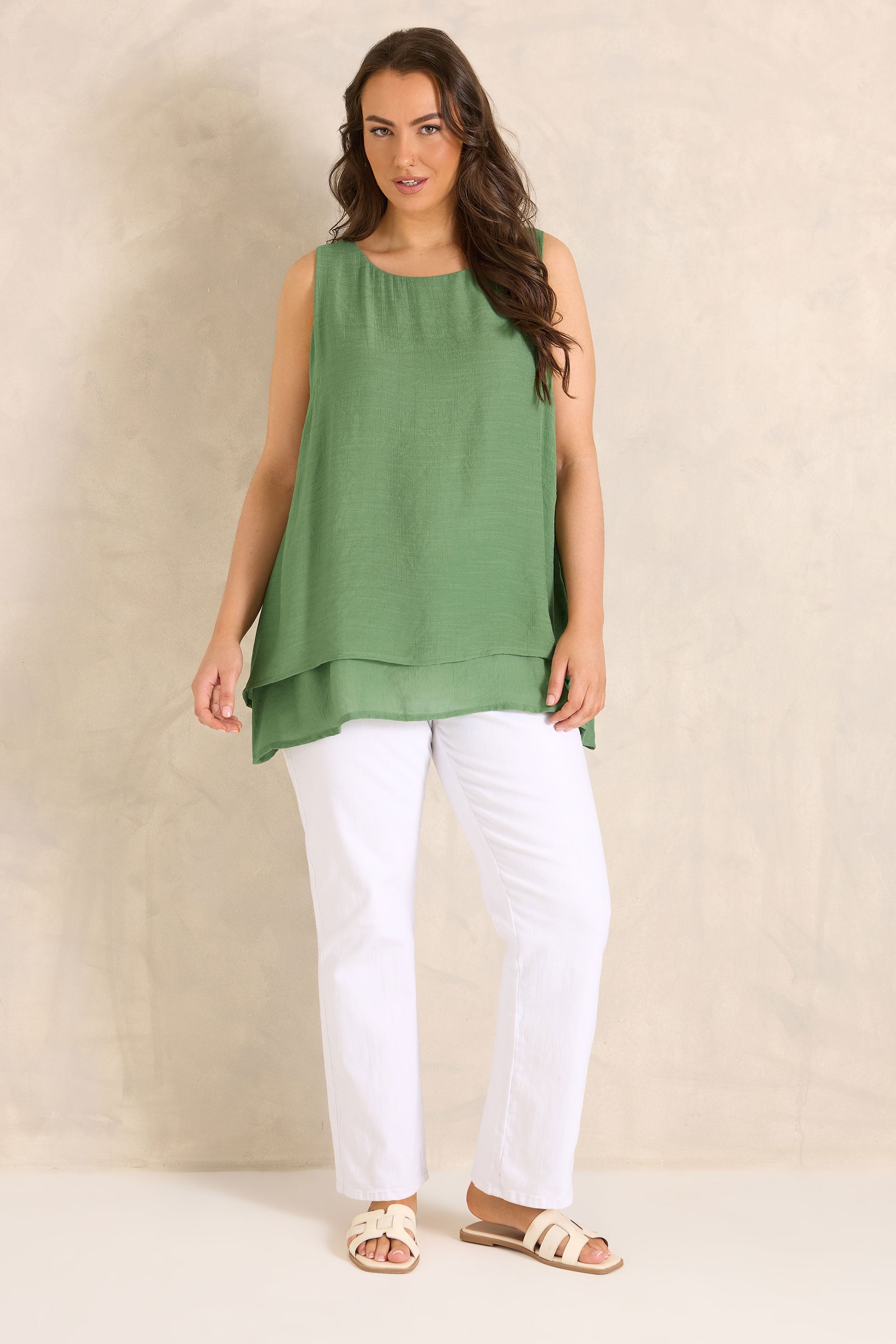 EVANS Plus Size Khaki Green Double Layer Vest Top | Evans 2