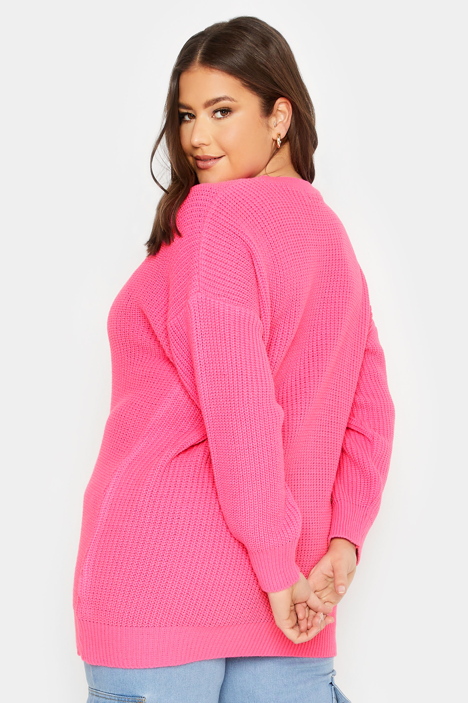 YOURS Plus Size Neon Pink Knitted Jumper | Yours Clothing 3