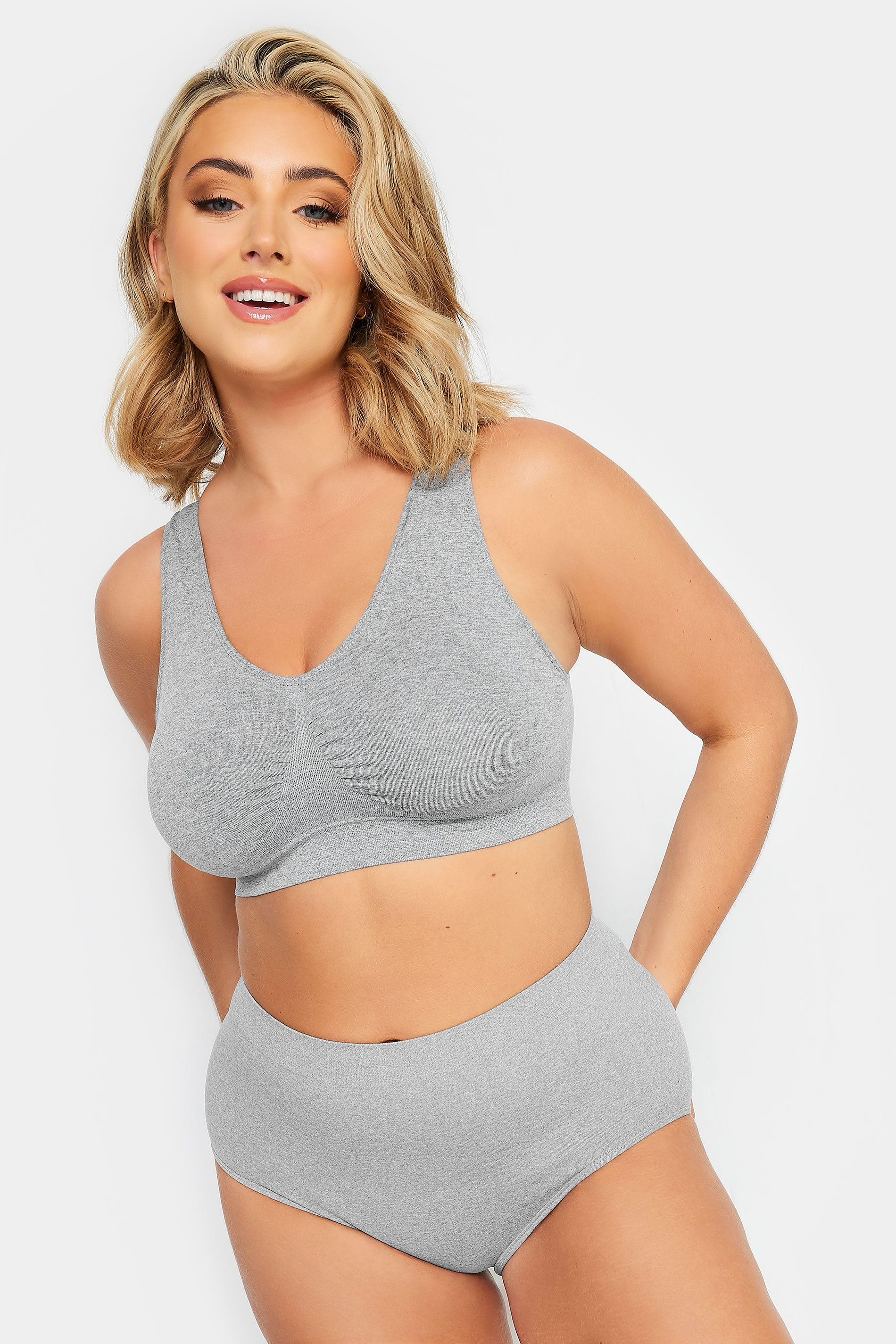 Grey Seamless Padded Non-Wired Bralette| Yours Clothing 2