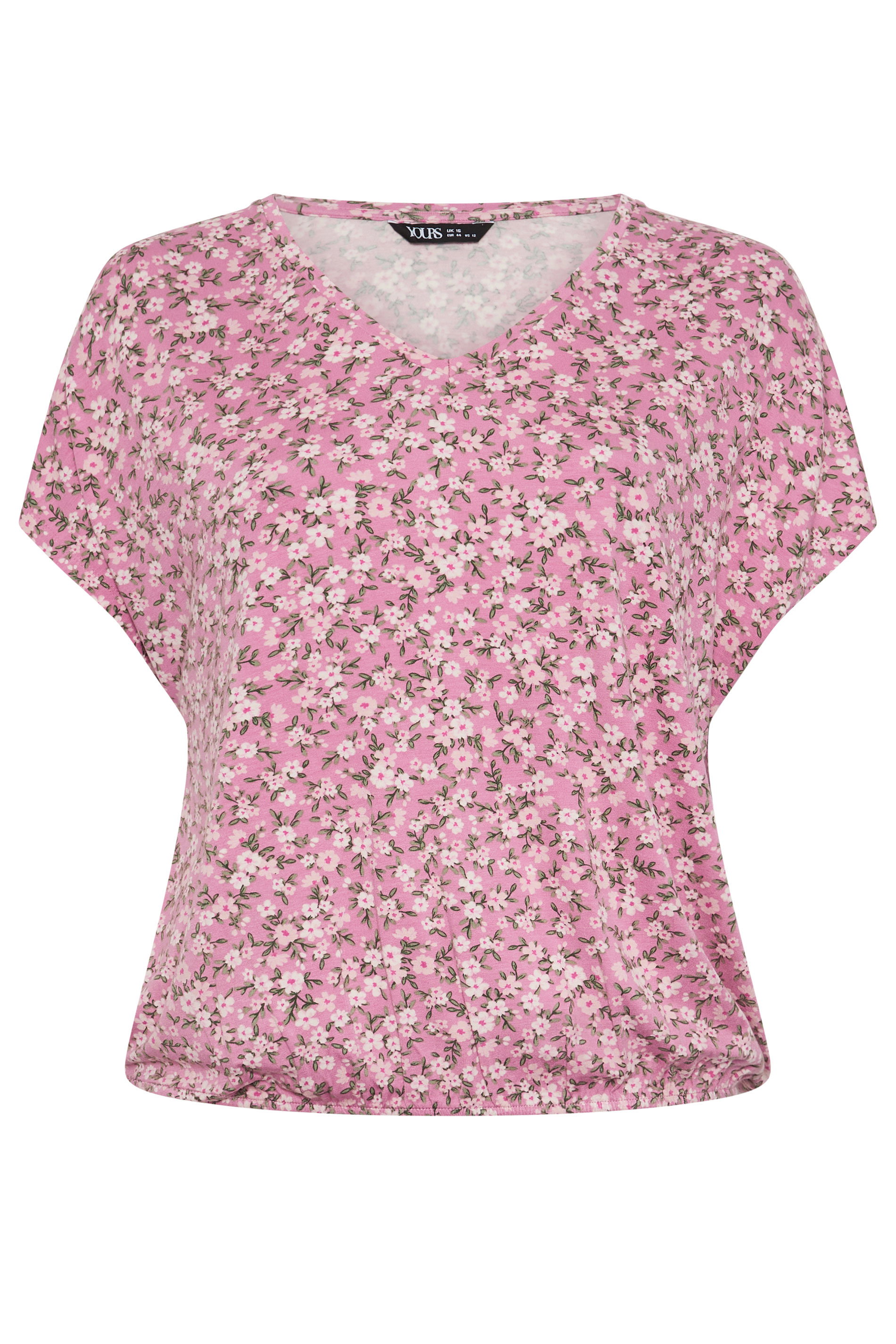 YOURS Plus Size Pink Floral Grown-On Sleeve T-Shirt | Yours Clothing 5