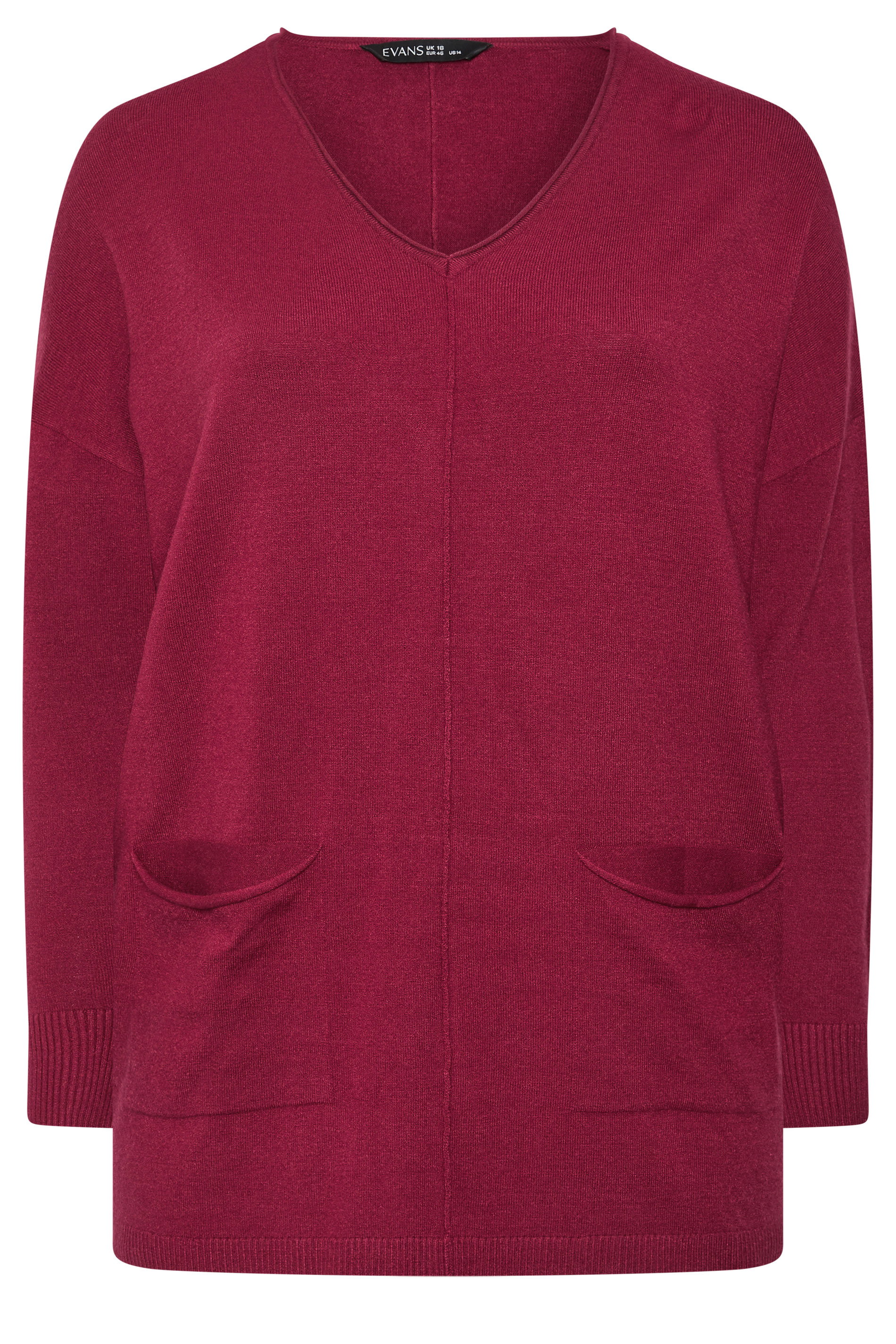 EVANS Plus Size Wine Red Seam Detail Jumper | Evans 1
