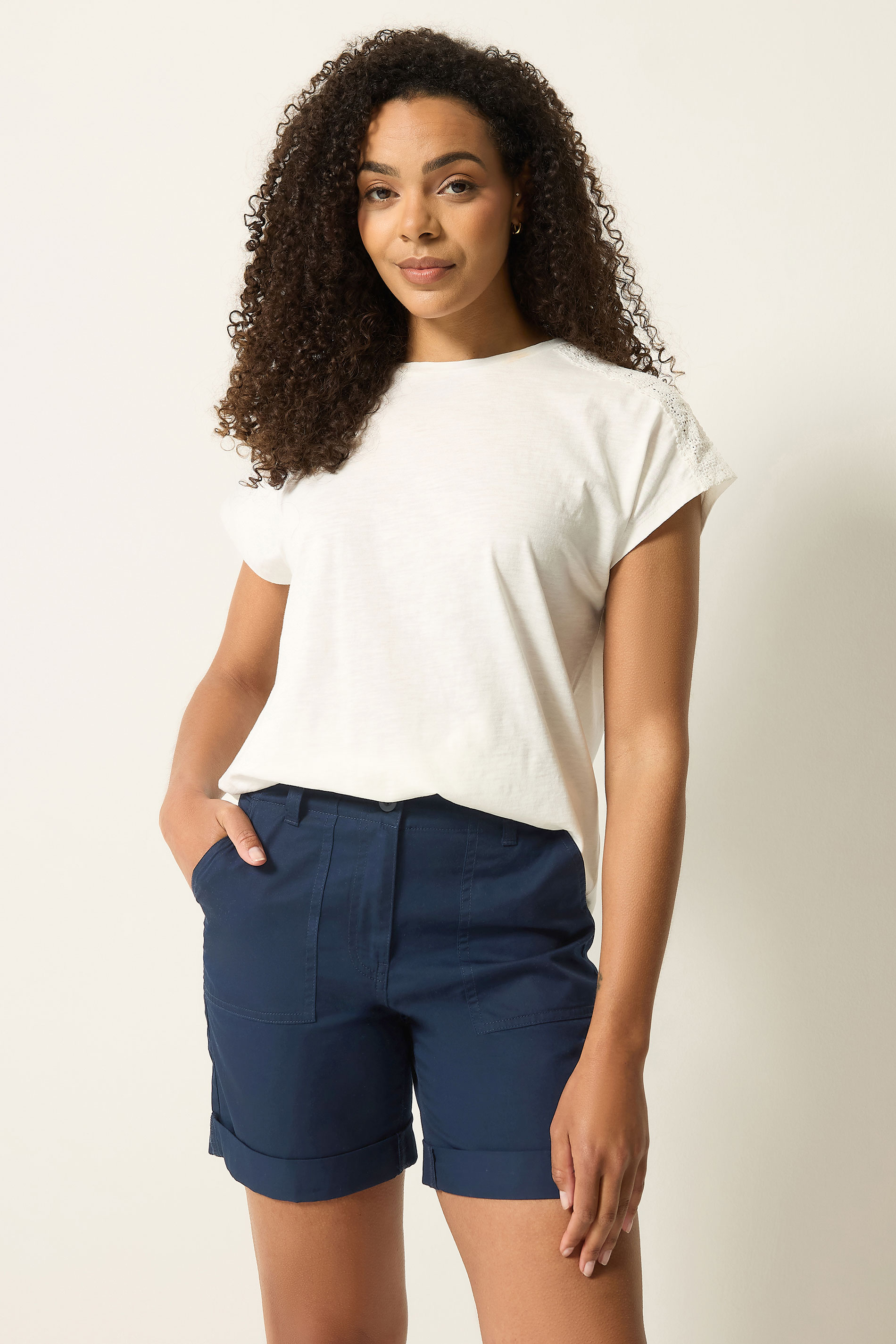 M&Co Navy Blue Cotton Poplin Shorts | M&Co 3
