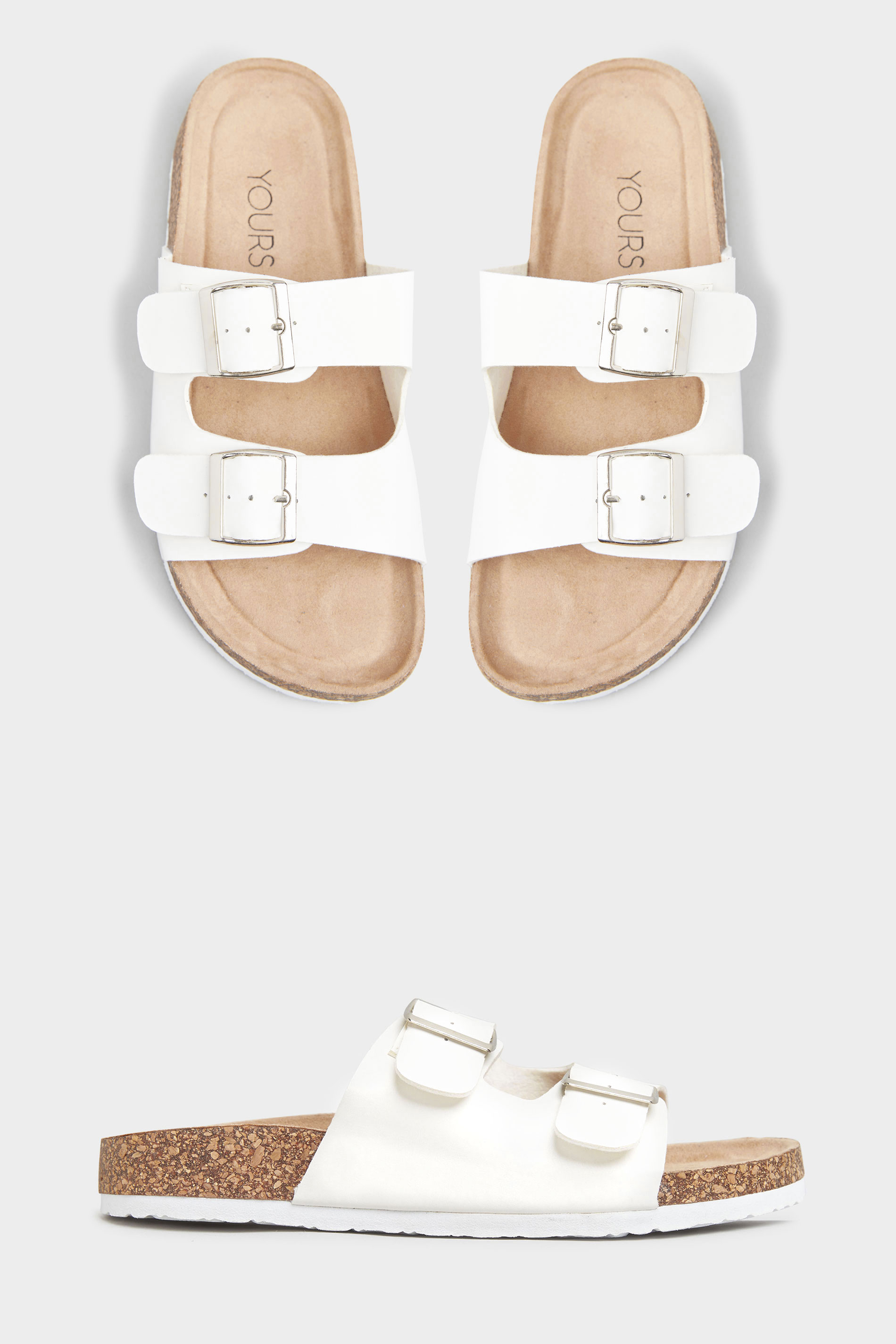 White Buckle Strap Footbed Sandals In Extra Wide EEE Fit | Long Tall Sally