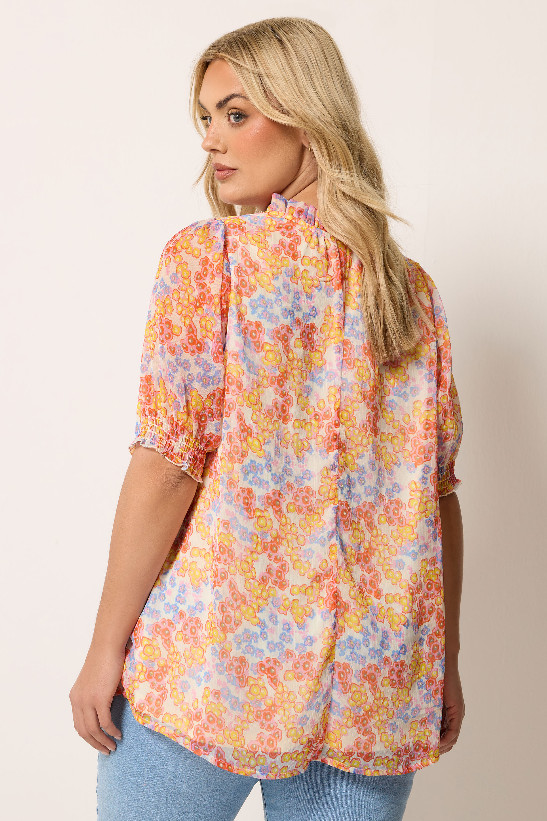 YOURS Plus Size White Floral Frill Neck Blouse | Yours Clothing 4