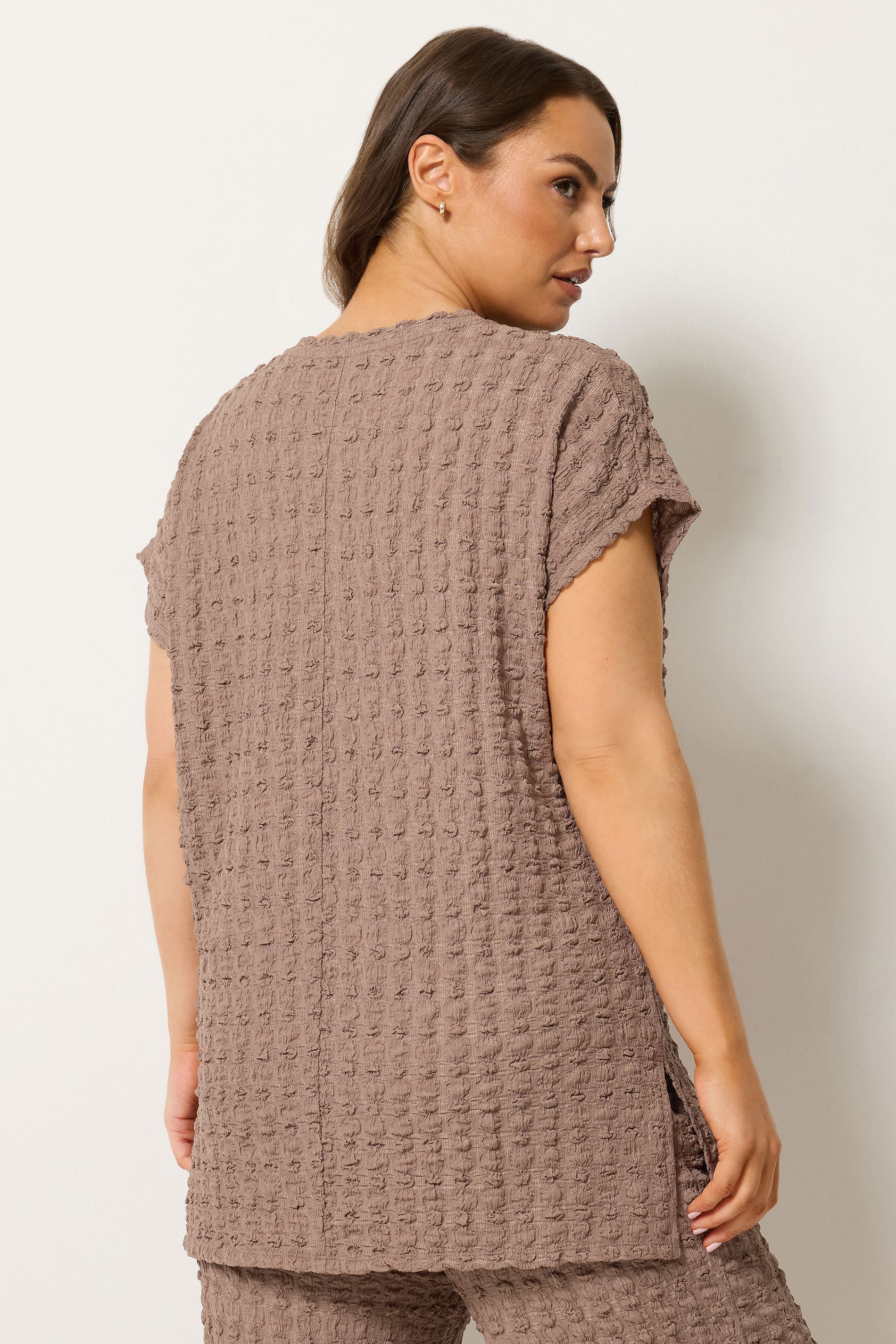YOURS Plus Size Brown Bubble Textured T-Shirt | Yours Clothing 2