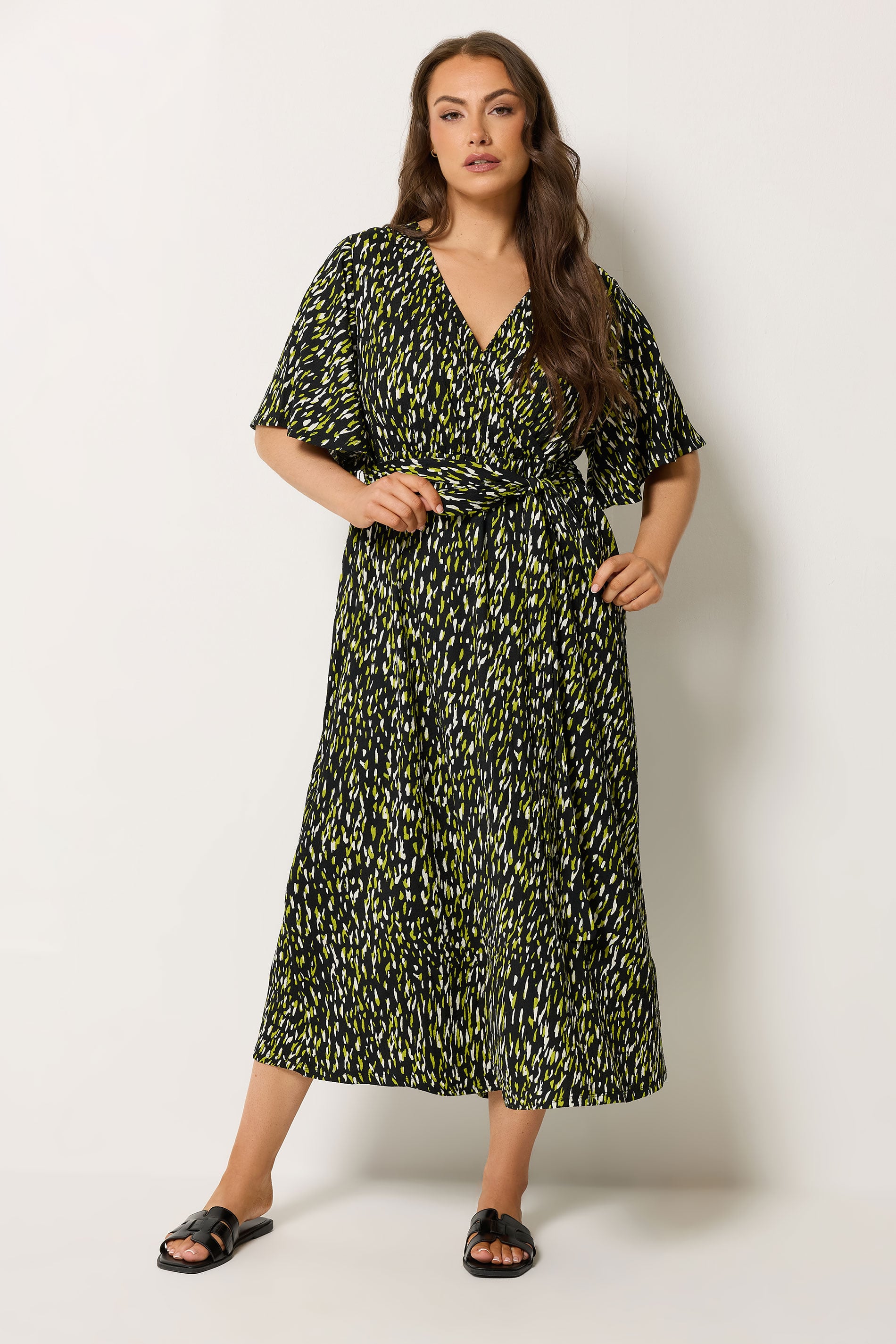 YOURS Plus Size Black Abstract Wrap Front Dress | Yours Clothing 1