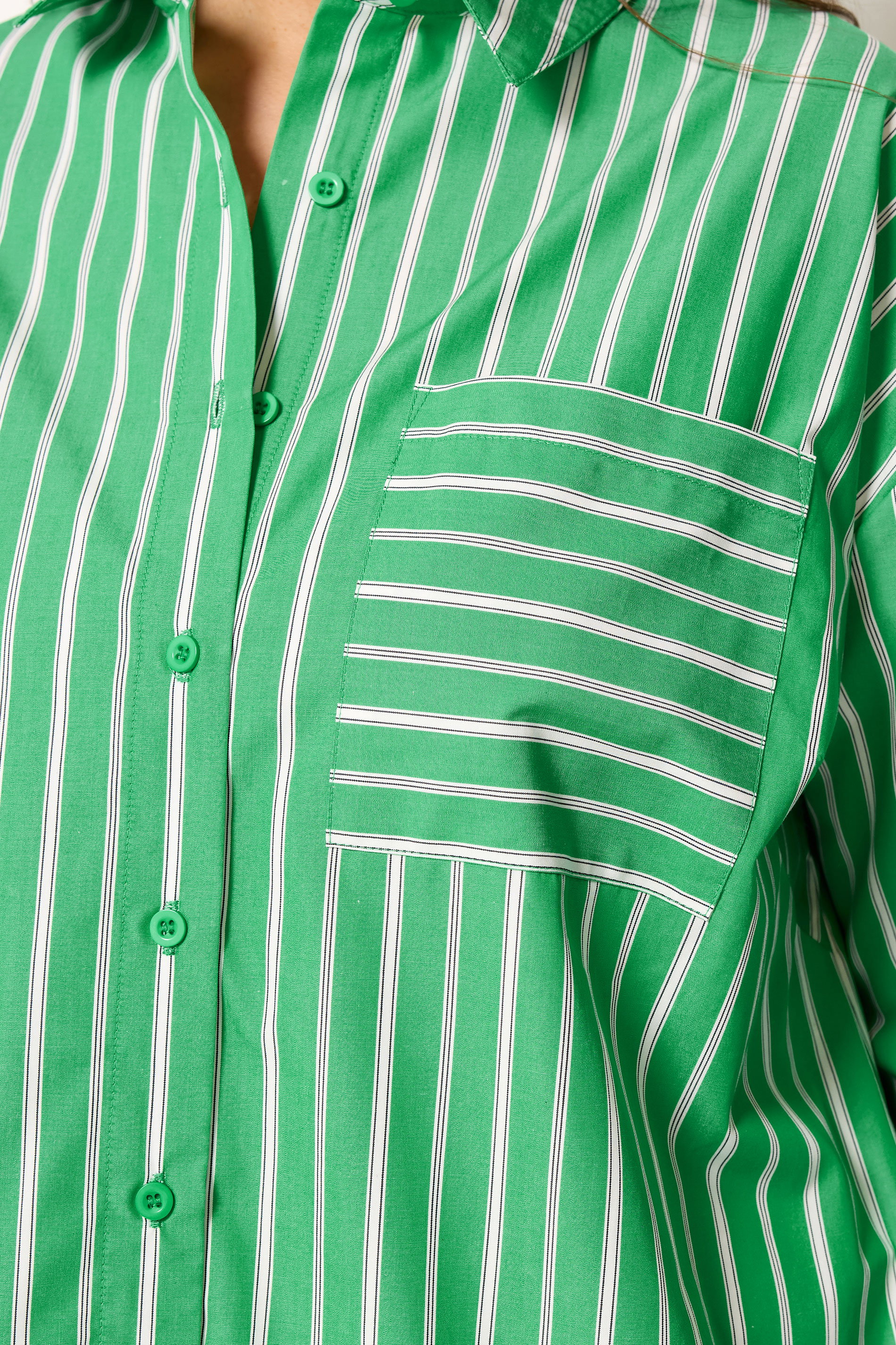 YOURS Plus Size Green & White Striped Shirt | Yours Clothing 5