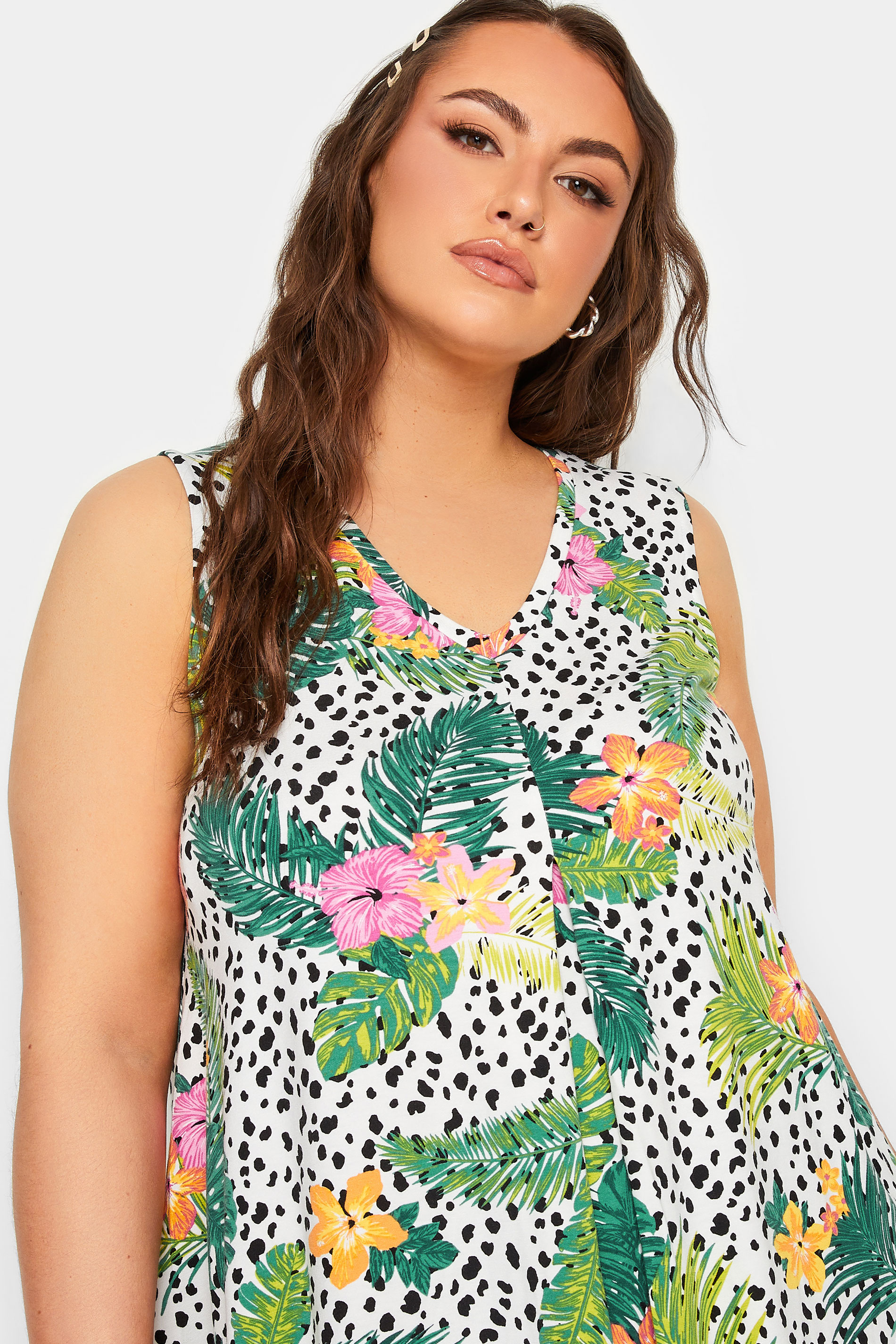 YOURS Plus Size White Tropical Floral Print Vest Top | Yours Clothing