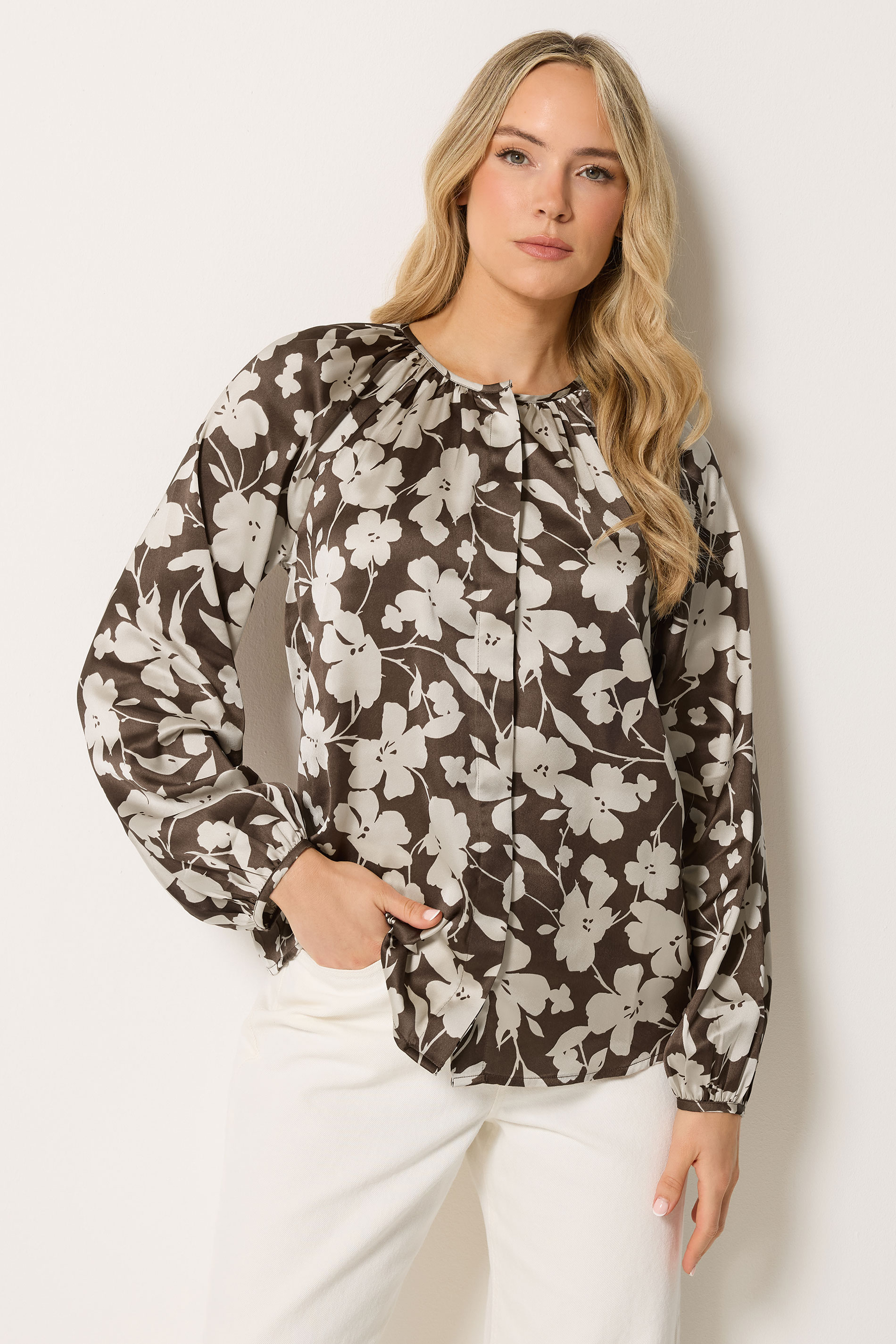 LTS Tall Women's Natural Brown Floral Satin Top | Long Tall Sally 3