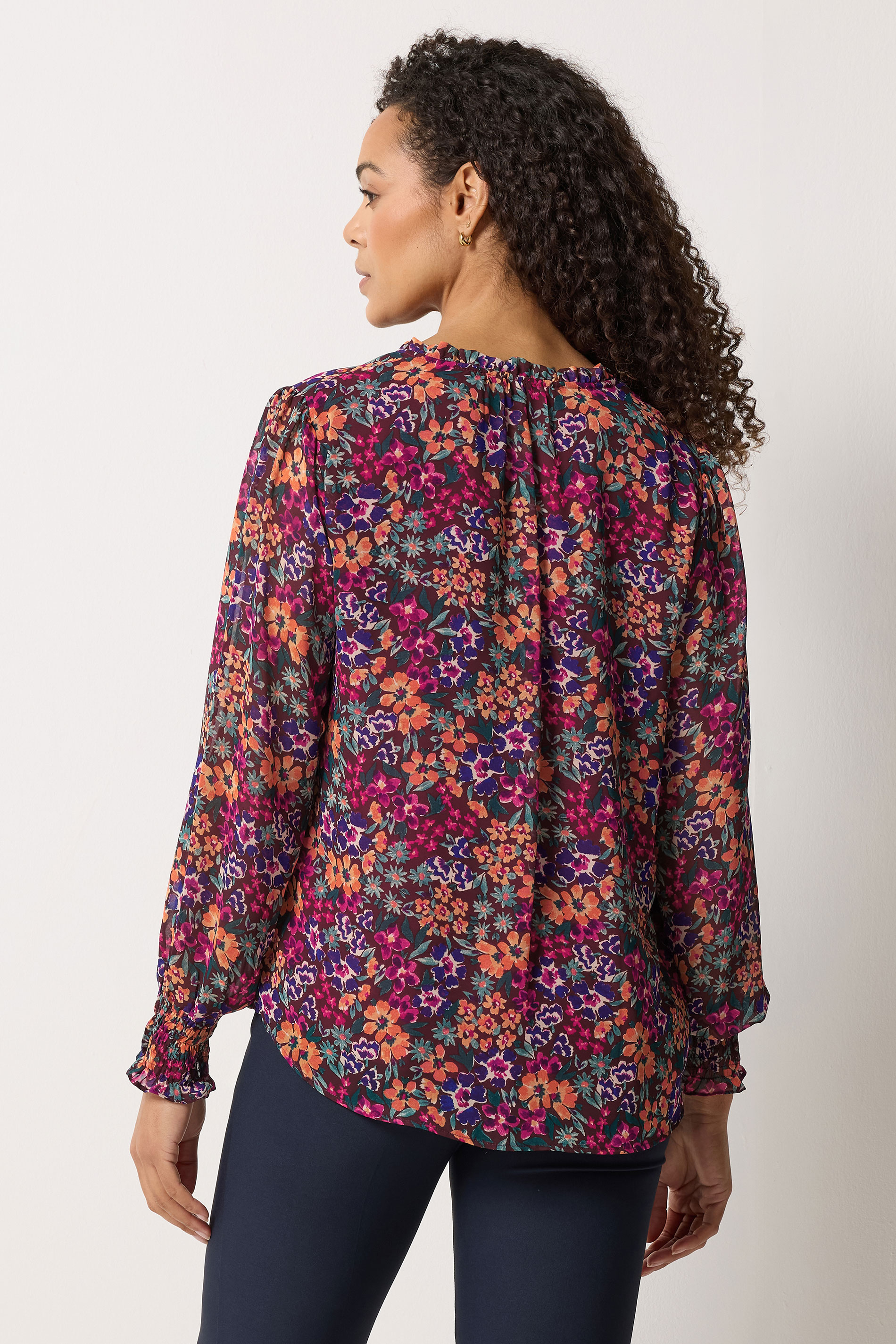 M&Co Berry Red Ditsy Floral Tie Neck Blouse | M&Co 4