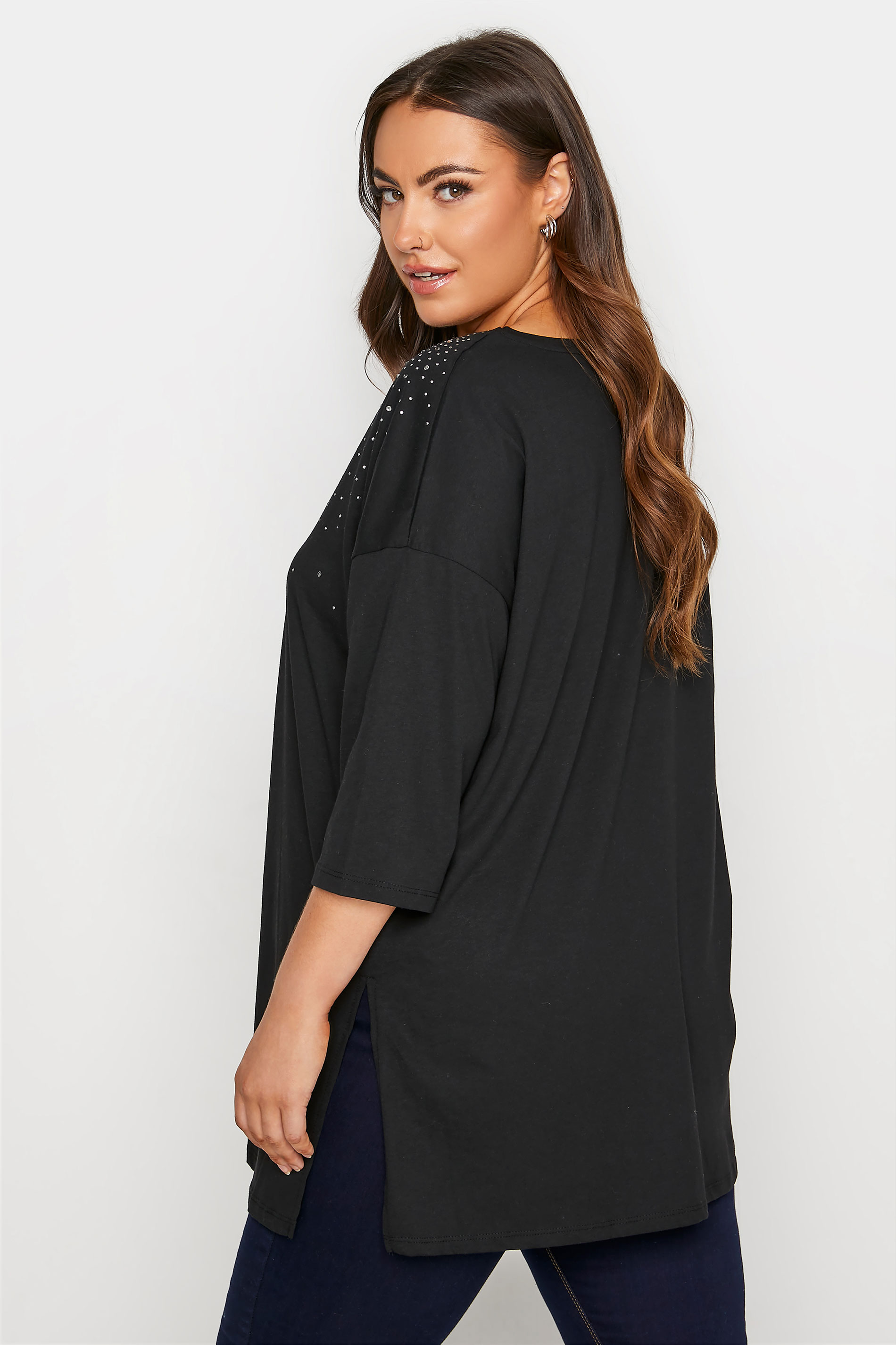 Plus Size Black Diamante Embellished Top | Yours Clothing