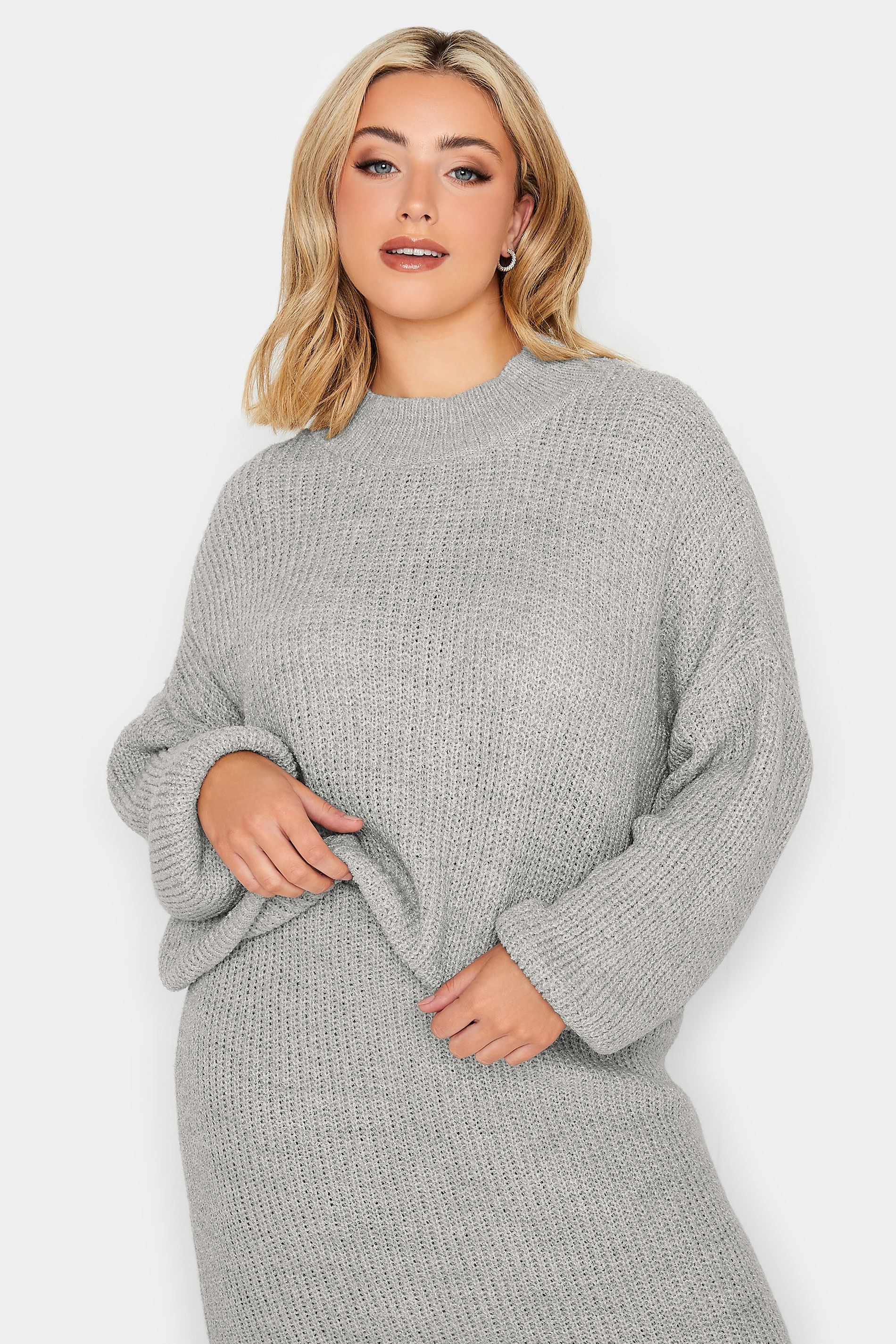 YOURS PETITE Plus Size Grey Funnel Neck Jumper | Yours Clothing 1