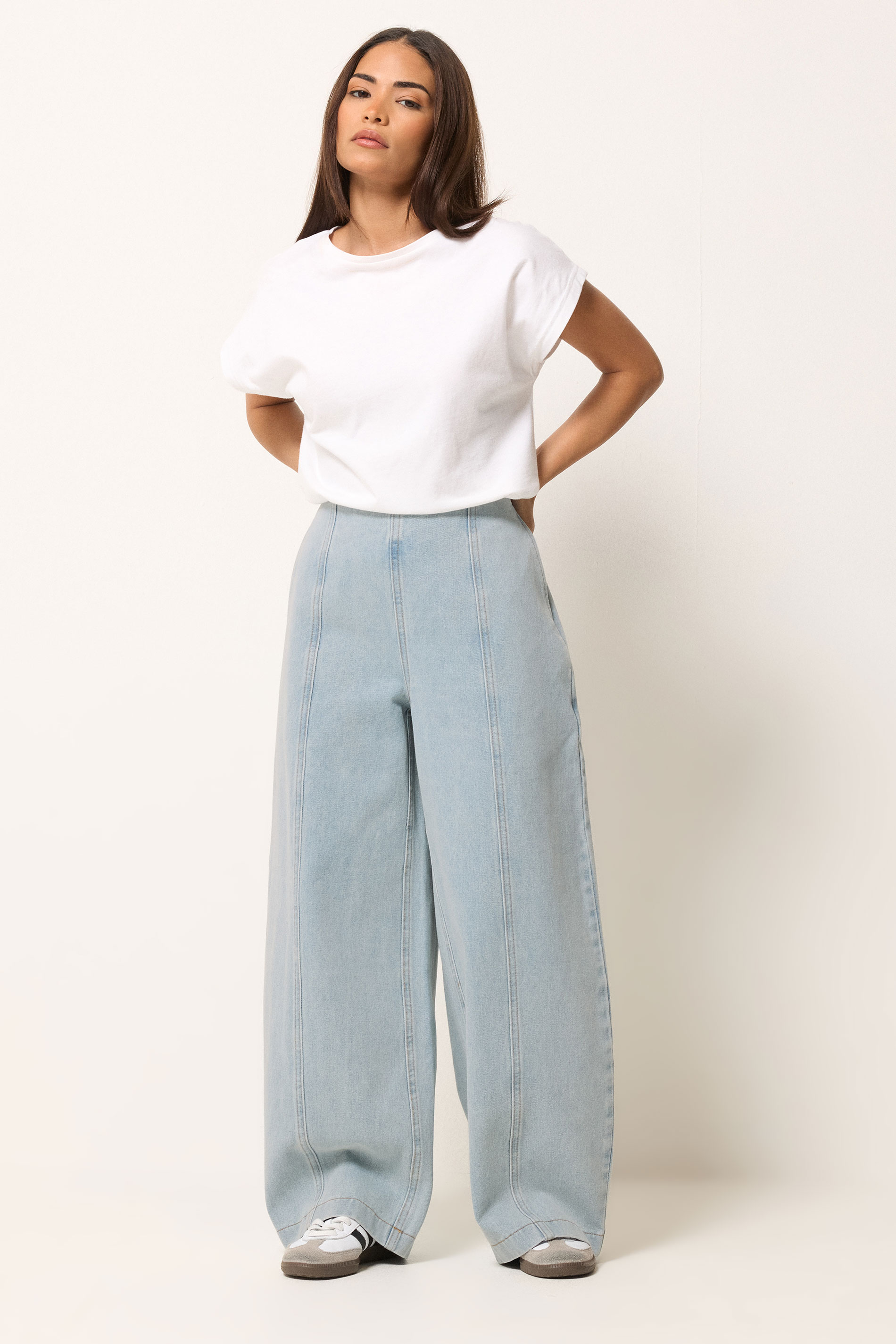 PixieGirl Petite Women's Light Blue Seam Front Balloon Jeans | PixieGirl 1