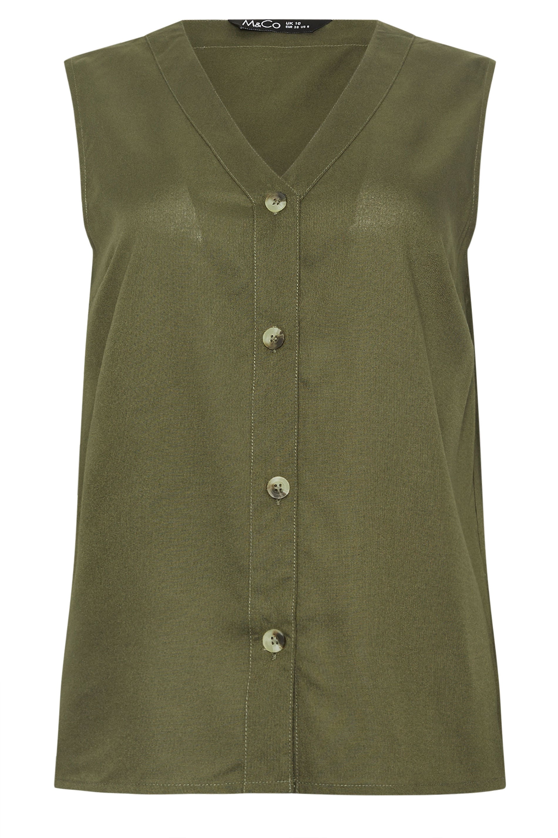 M&Co Khaki Green Sleeveless Button Through Top | M&Co 5