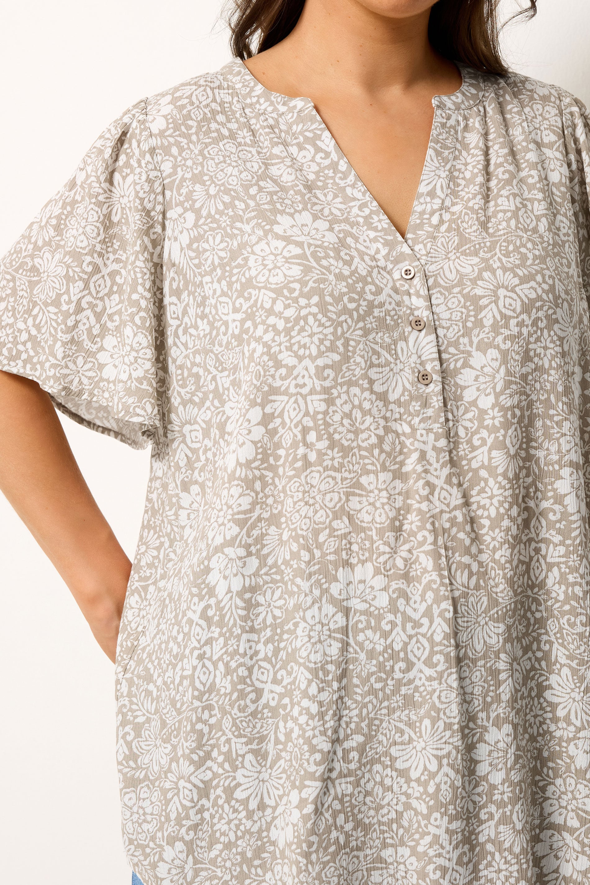 YOURS Plus Size Natural Brown Floral Notch Neck Top | yours Clothing 4