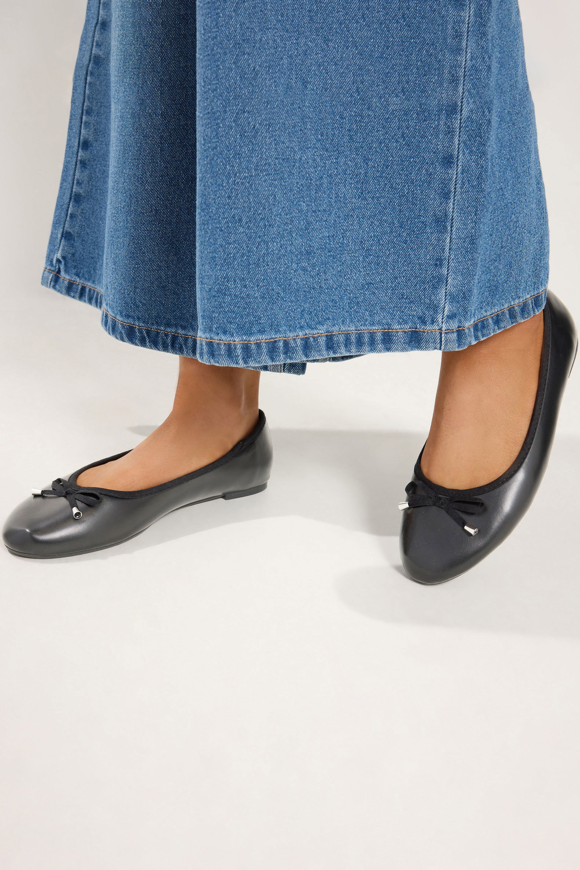 Yours Black Faux Leather Ballet Flats In Wide E & Extra Wide Eee Fit Size 37EEE