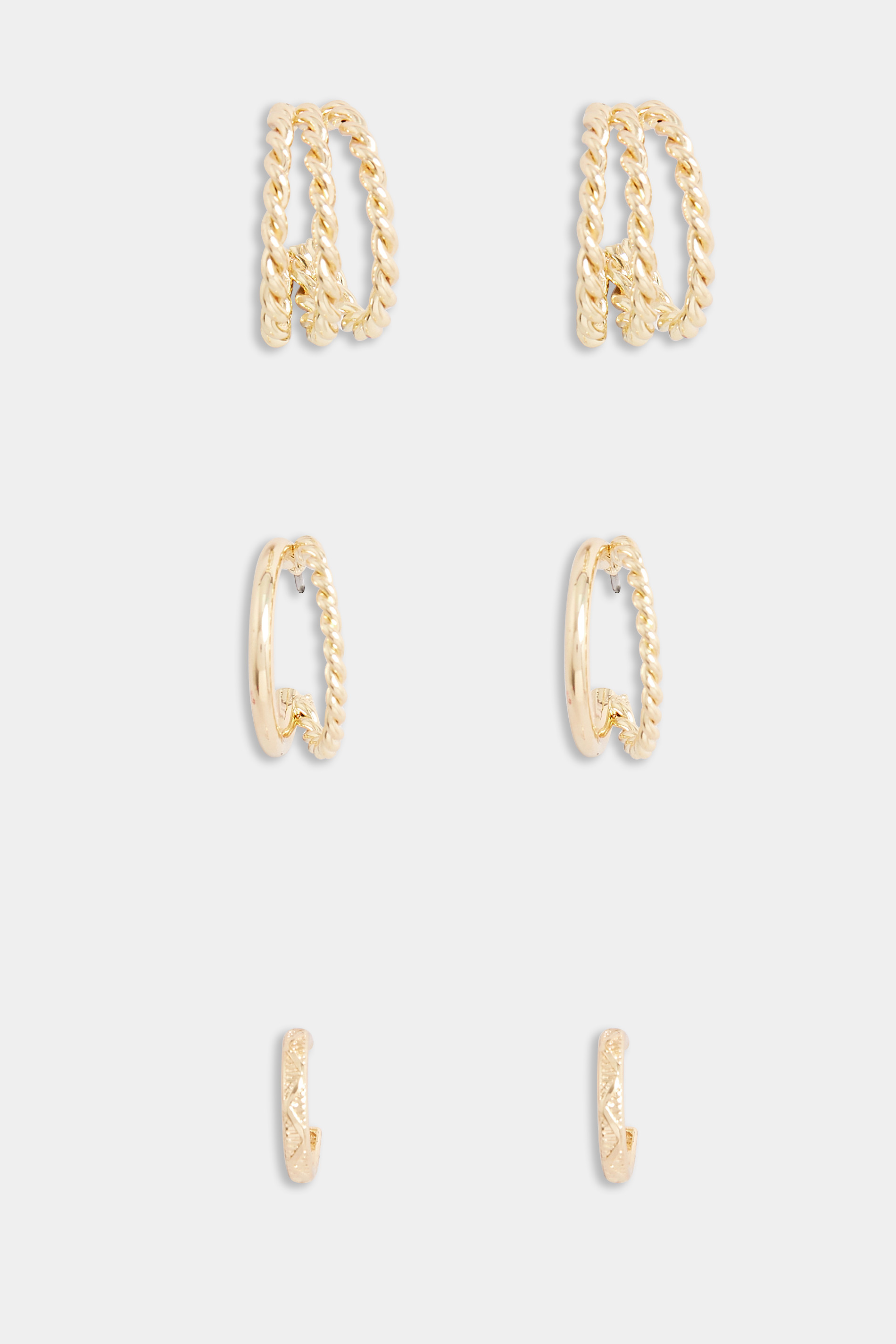 3 PACK Gold Tone Textured Hoop Earring Set | Yours Clothing 3