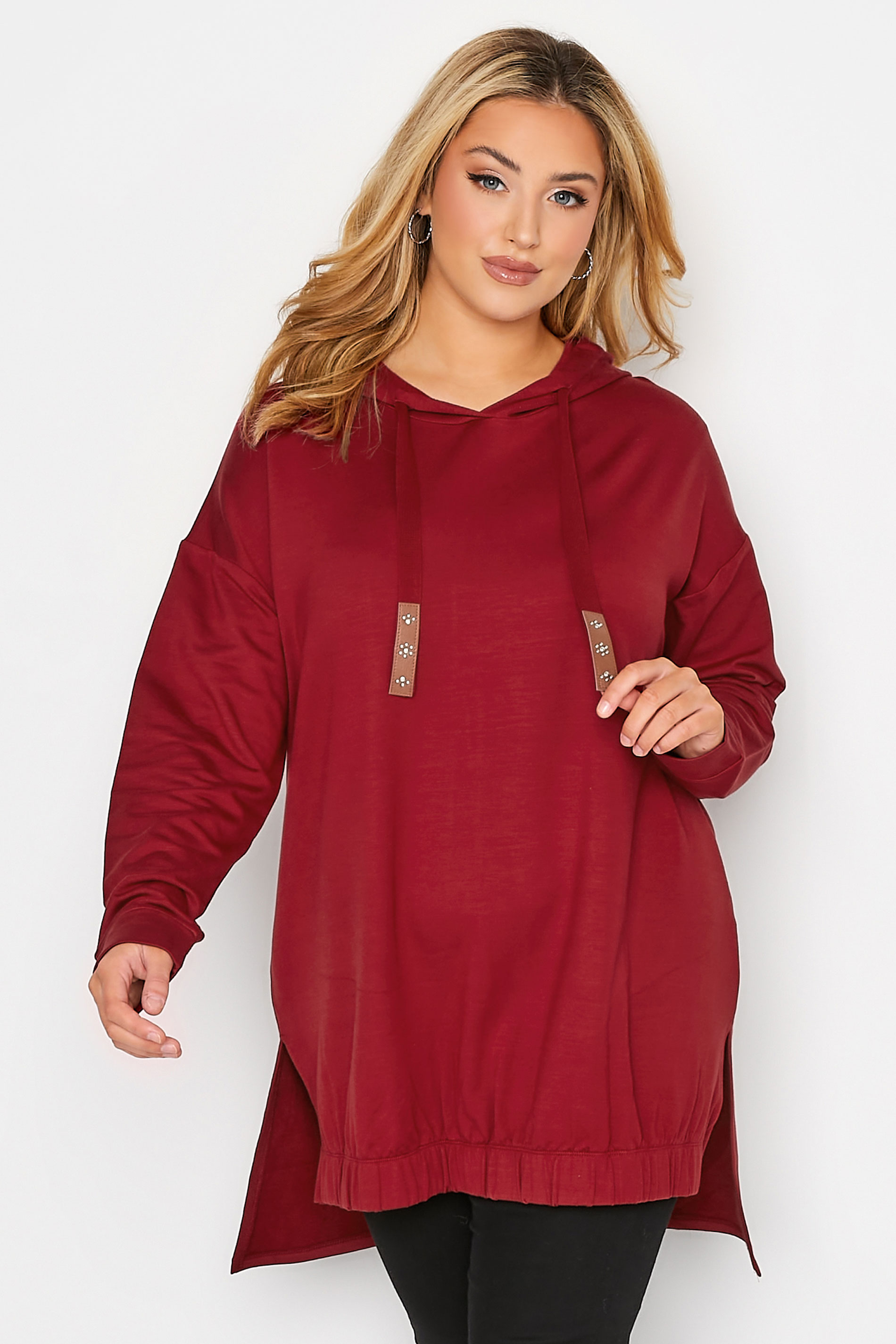 Plus Size Red Embellished Tie Hoodie | Yours Clothing 1