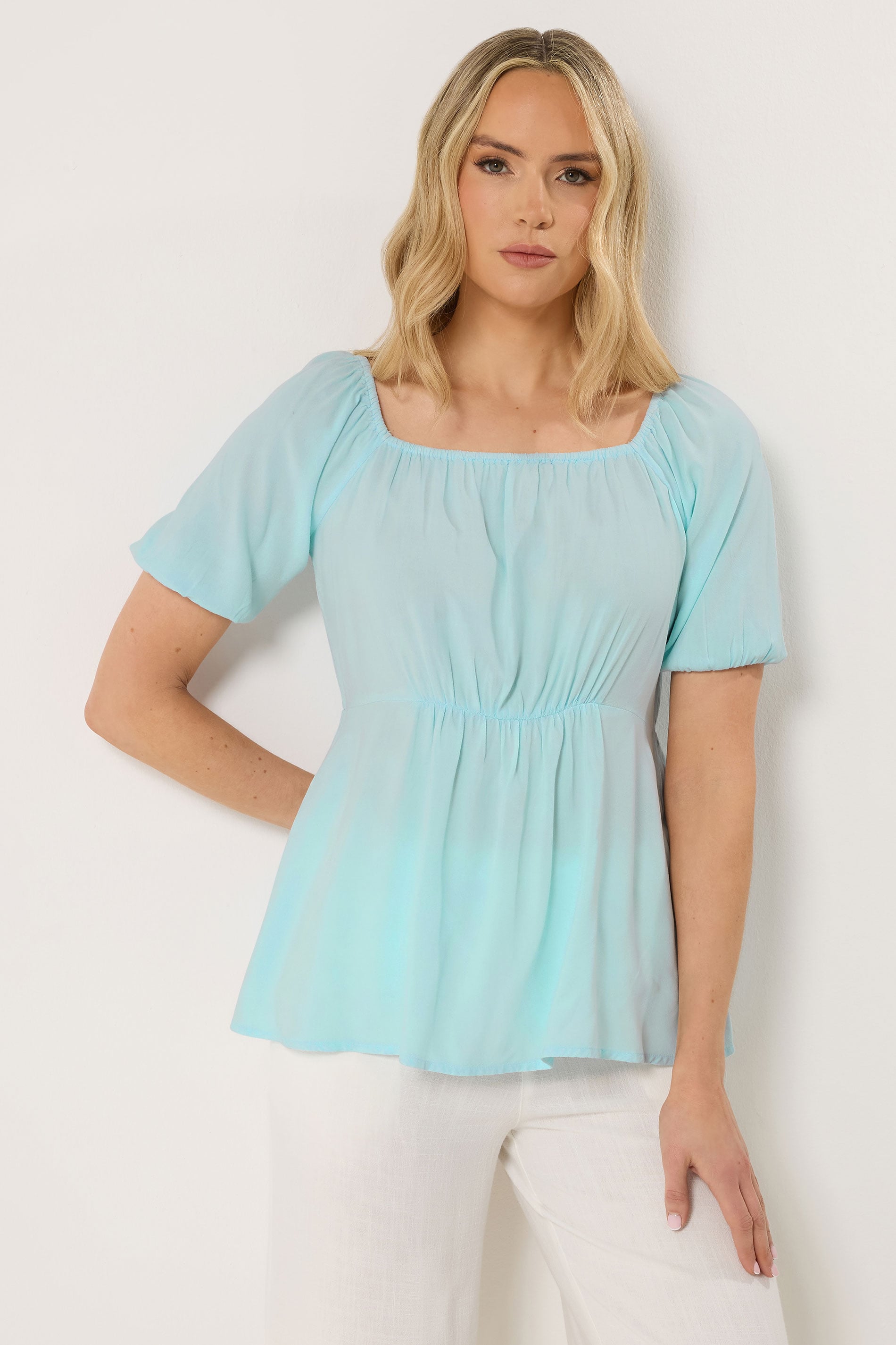 LTS Tall Women's Light Blue Square Neck Cotton Blouse | Long Tall Sally 3