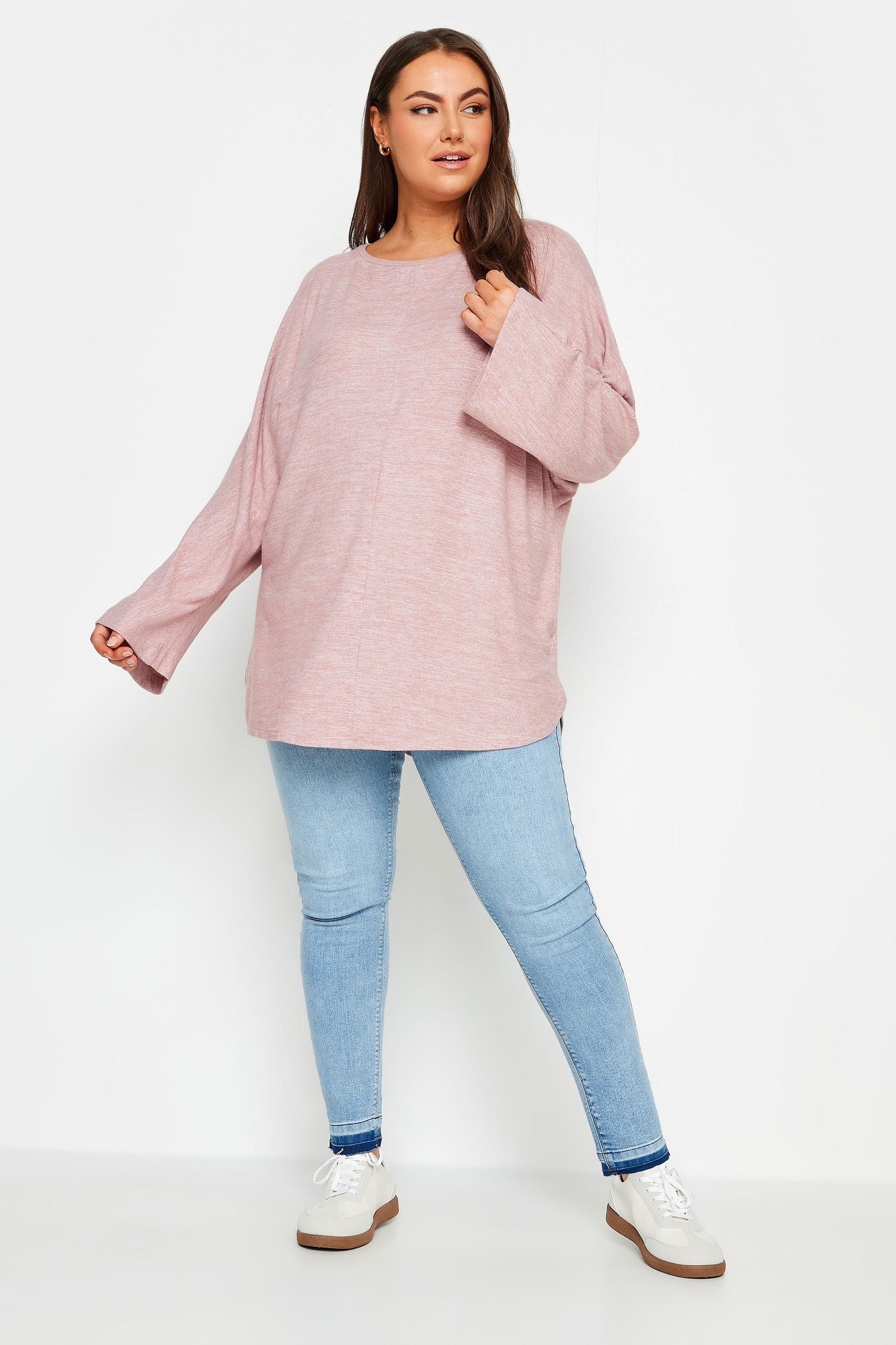 YOURS Plus Size Pink Batwing Sleeve Soft Touch Jumper | Yours Clothing 2