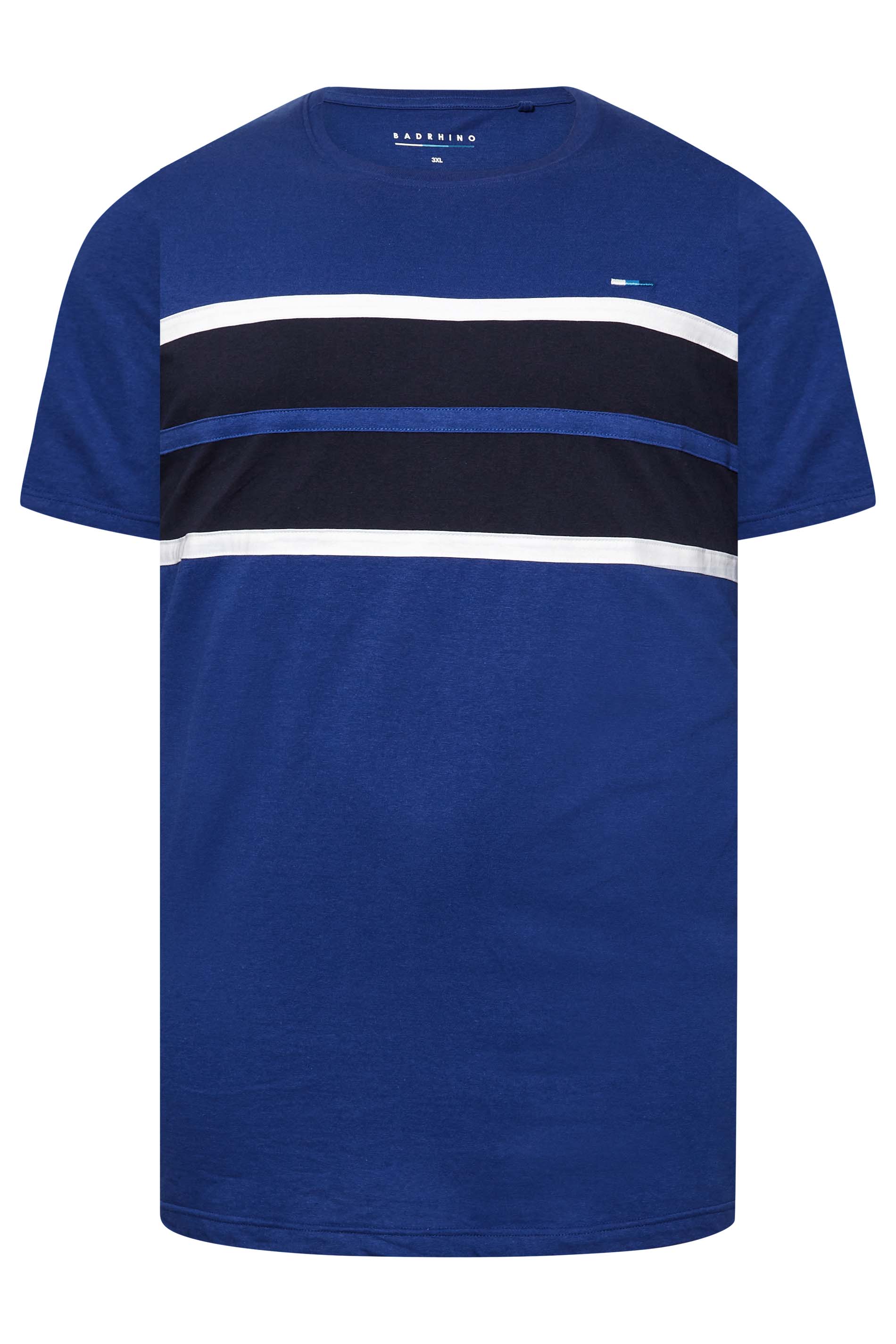 BadRhino Big & Tall Blue Colour Block Stripe T-Shirt | BadRhino 3