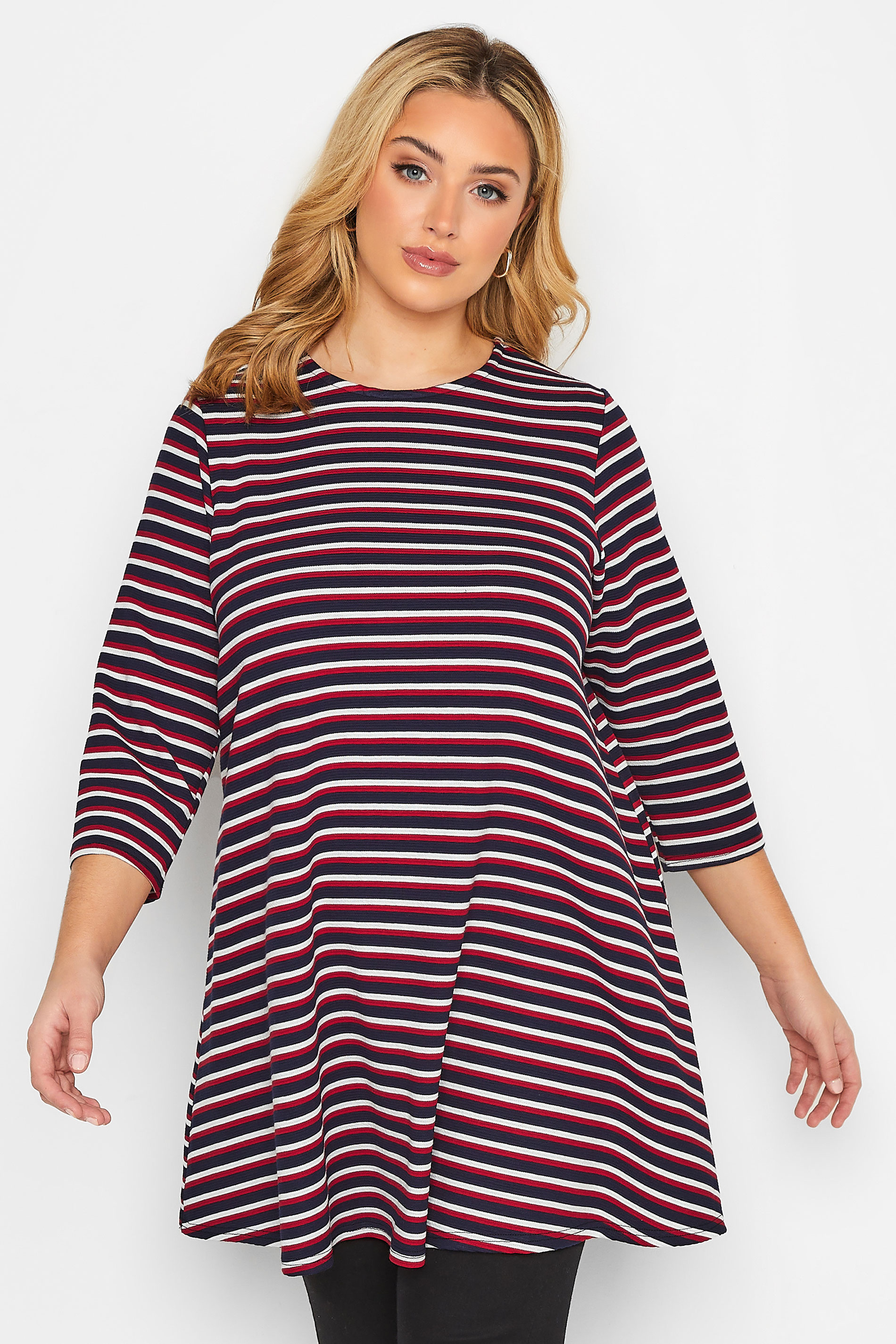YOURS Plus Size Navy Blue Stripe Top | Yours Clothing 1