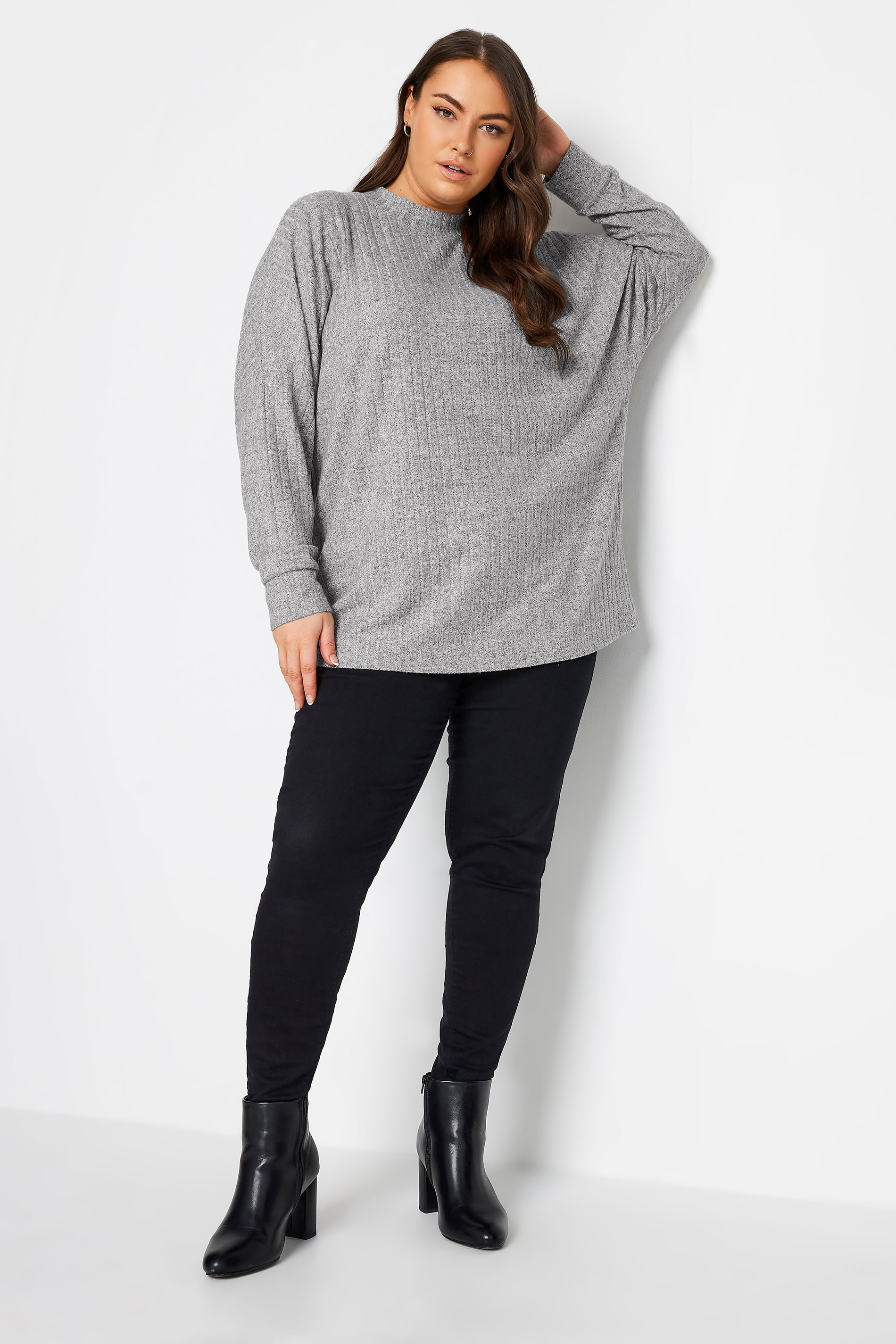 YOURS Plus Size Light Grey Ribbed Jumper | Yours Clothing 2