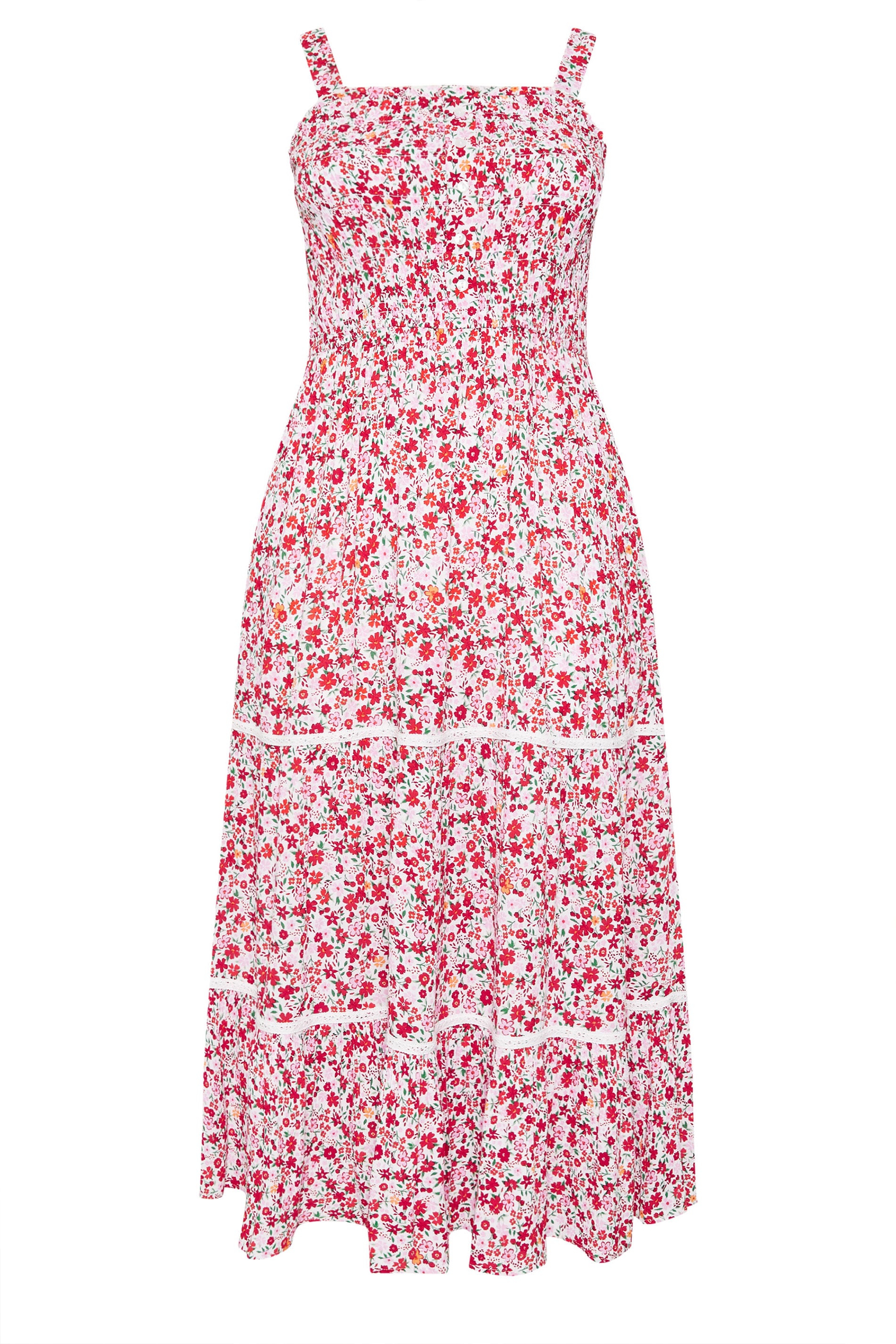YOURS Plus Size Pink Shirred Floral Placket Dress | Yours Clothing 5