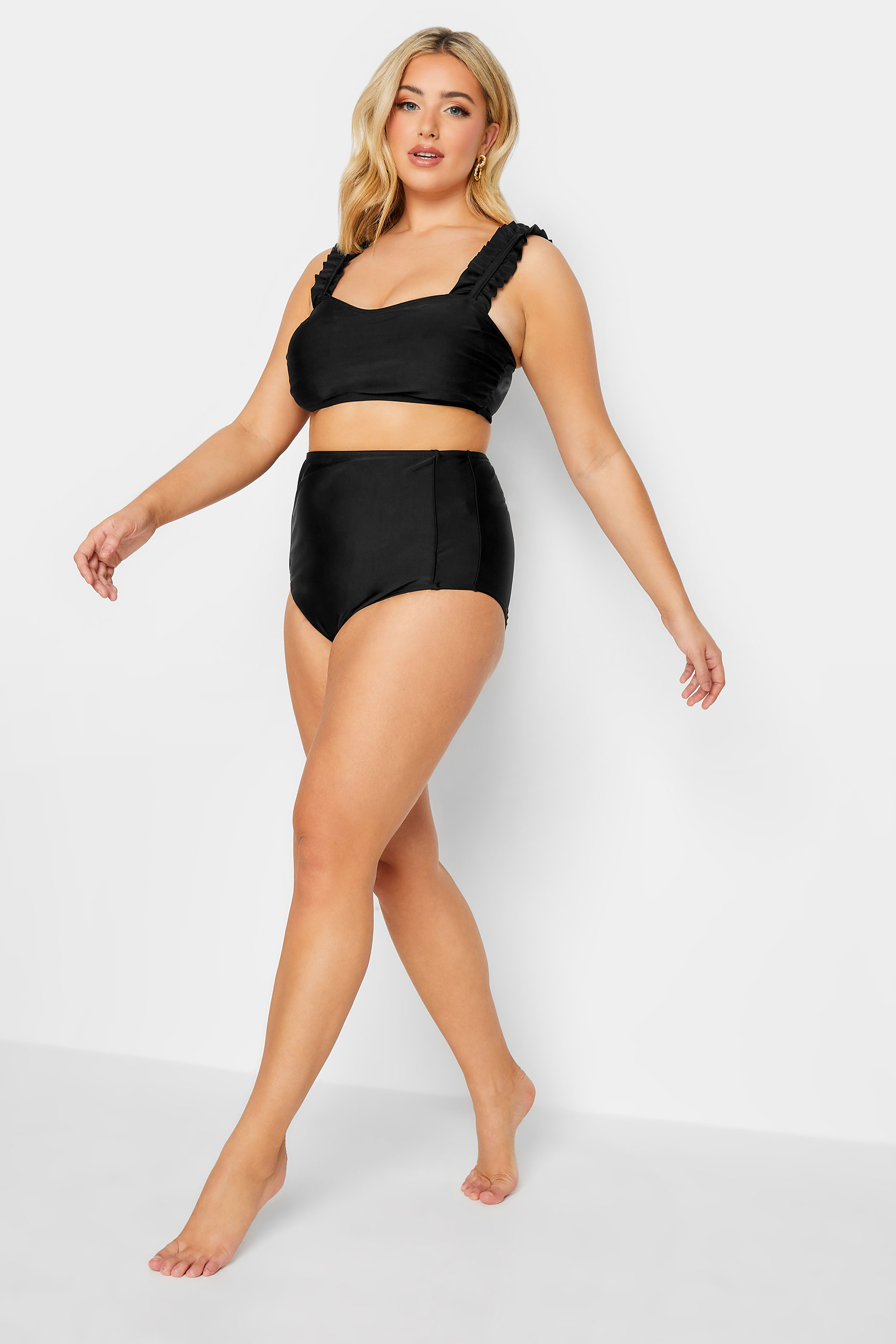 YOURS Plus Size Black Frill Strap Bikini Top | Yours Clothing 2