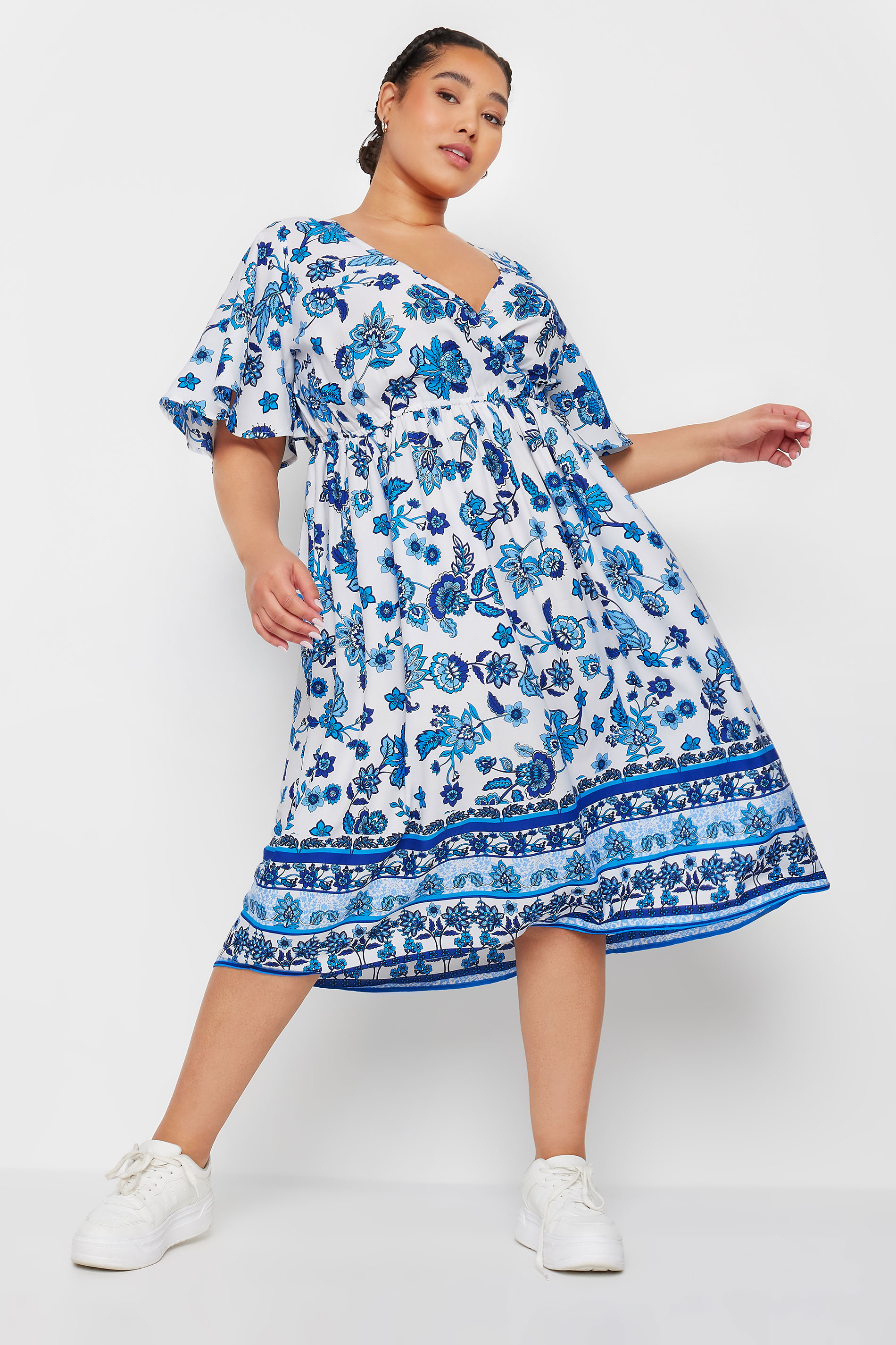 LIMITED COLLECTION Plus Size Blue Floral Print Border Midaxi Dress | Yours Clothing 1