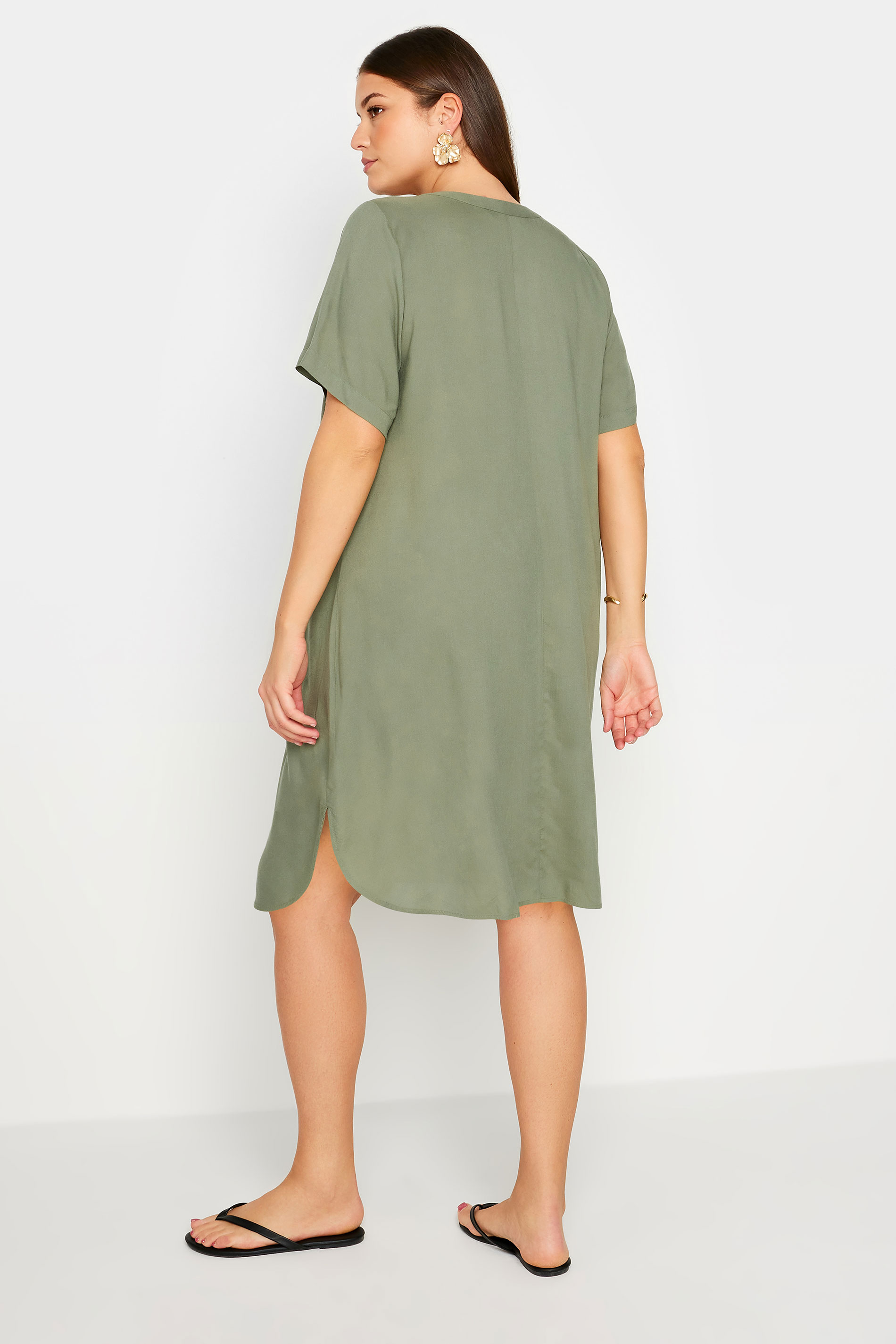 Yours Plus Size Khaki Green Tunic Dress | Yours Clothing 3