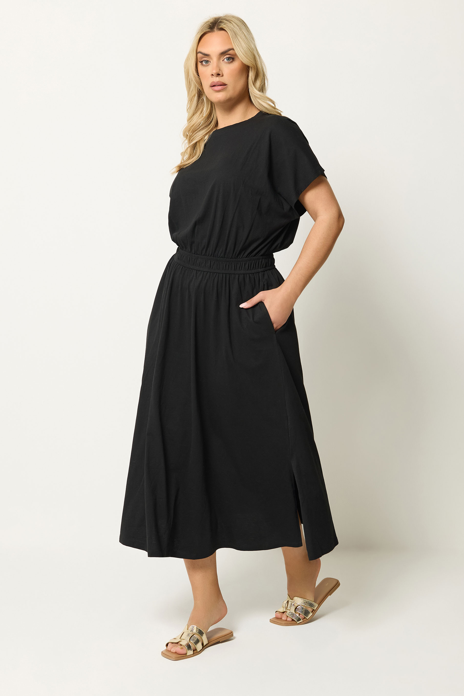 YOURS Plus Size Black Elasticated Waist Maxi Dress | Yours Clothing 1