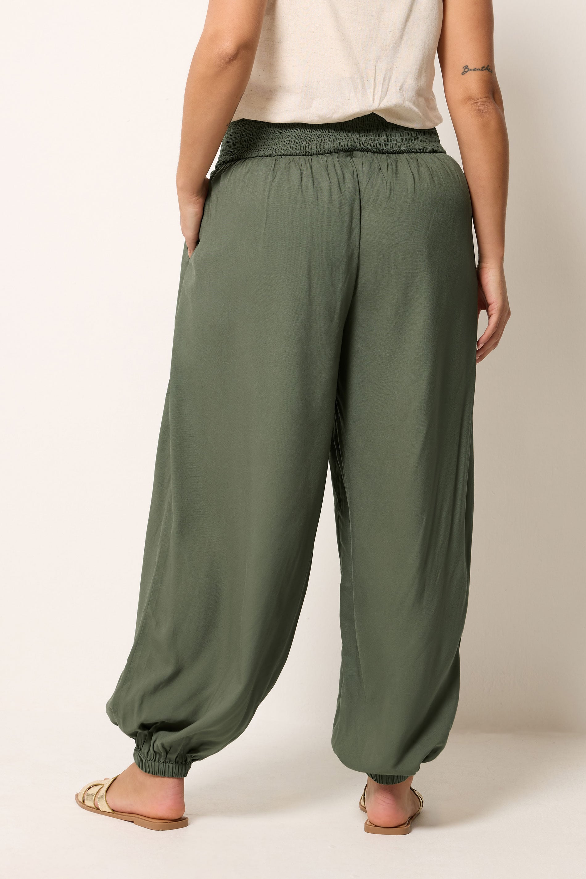 YOURS Plus Size Khaki Green Balloon Trousers | Yours Clothing 2