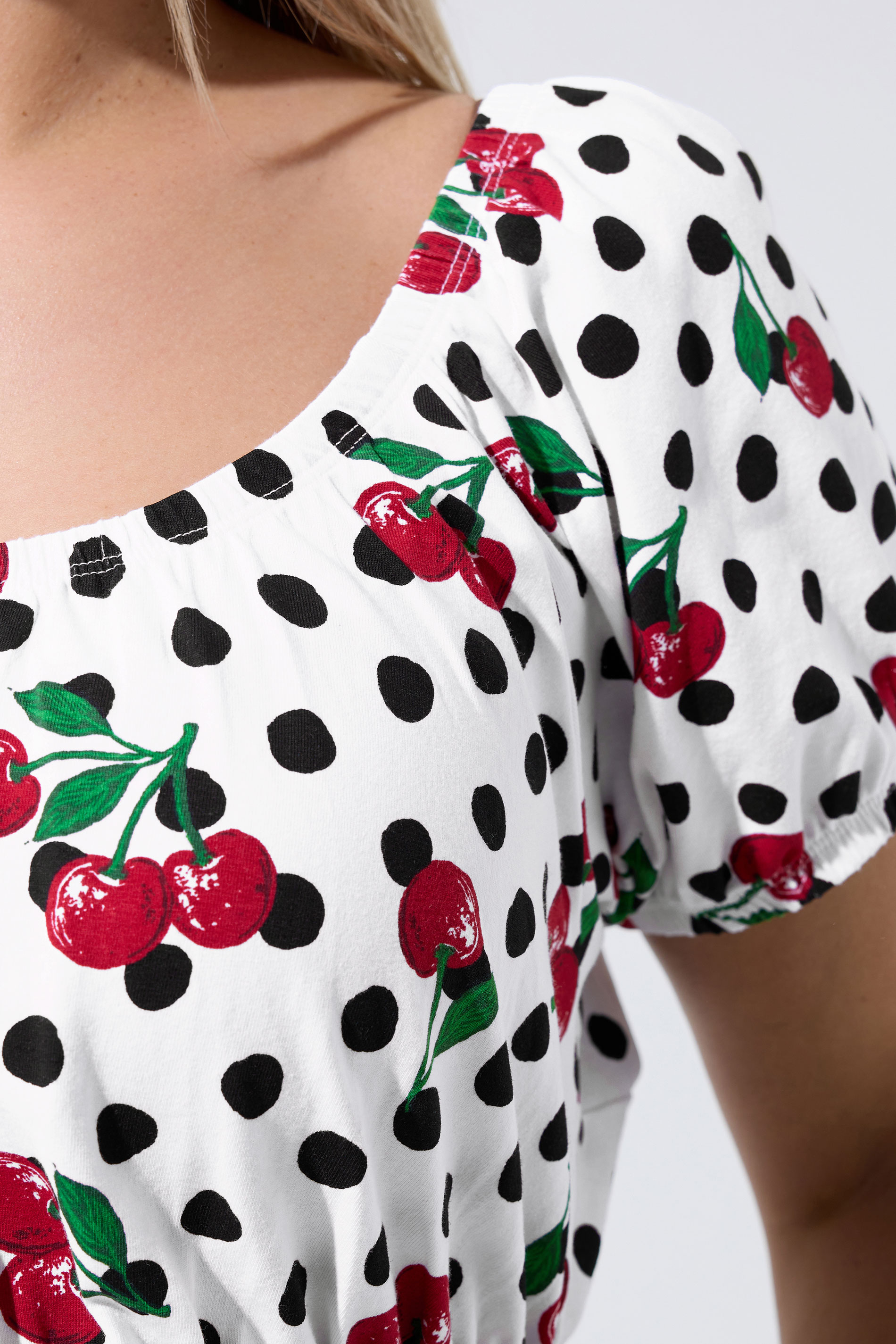 LIMITED COLLECTION Plus Size Polka Dot Cherry Bardot Top | Yours Clothing 4
