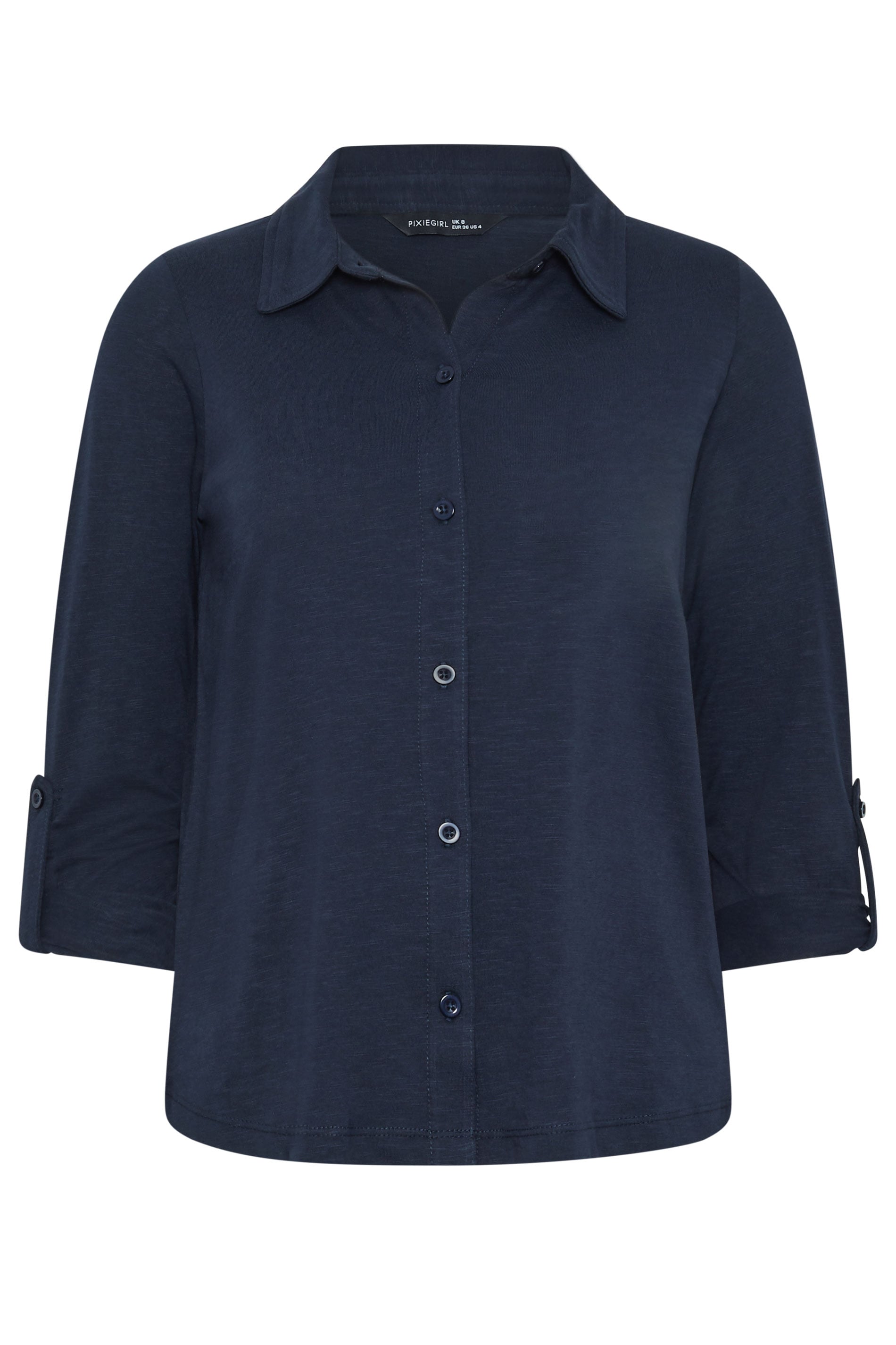 PixieGirl Petite Women's Navy Blue Button Cotton Shirt | PixieGirl 5