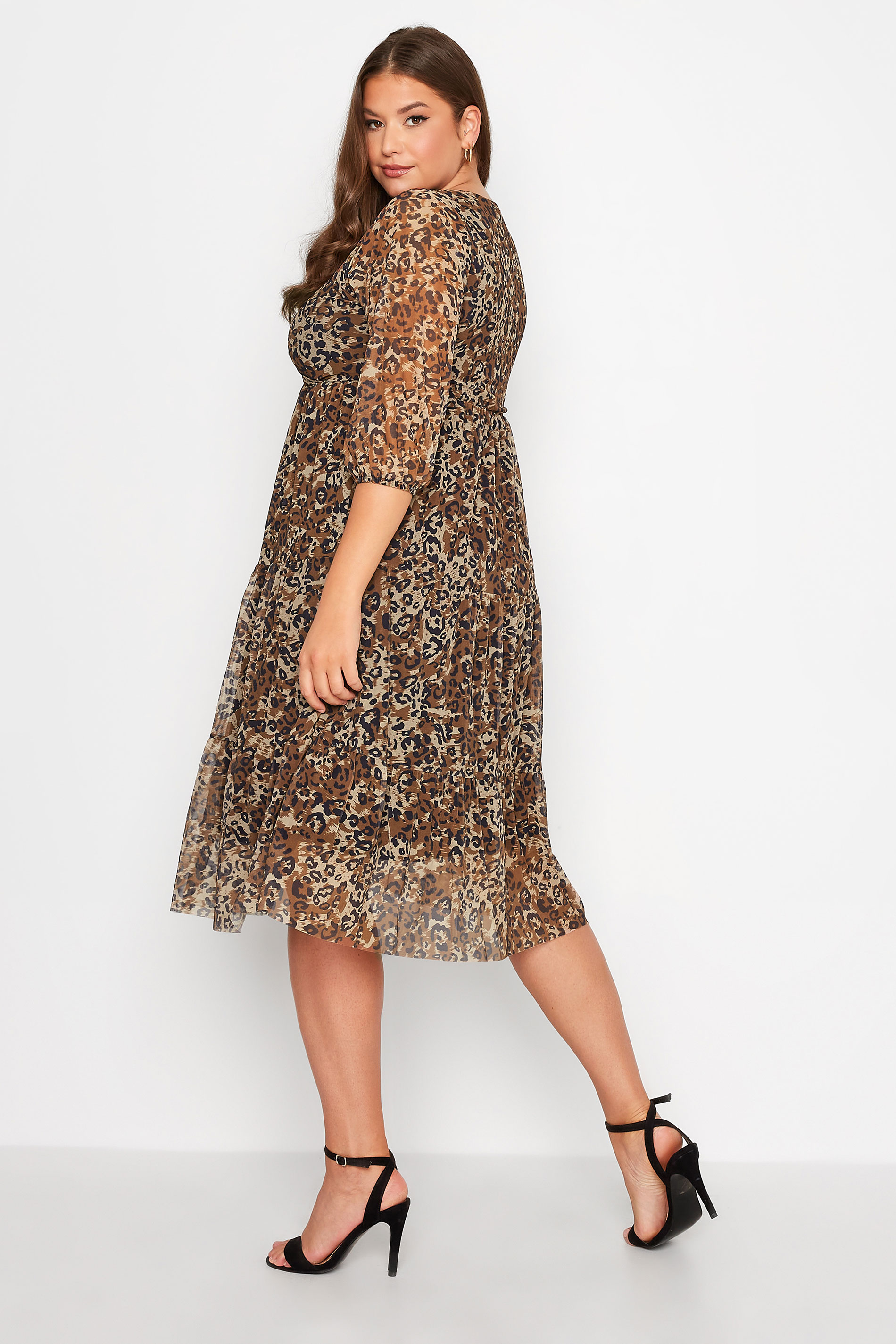 Plus Size Brown Leopard Print Mesh Dress | Yours Clothing 3
