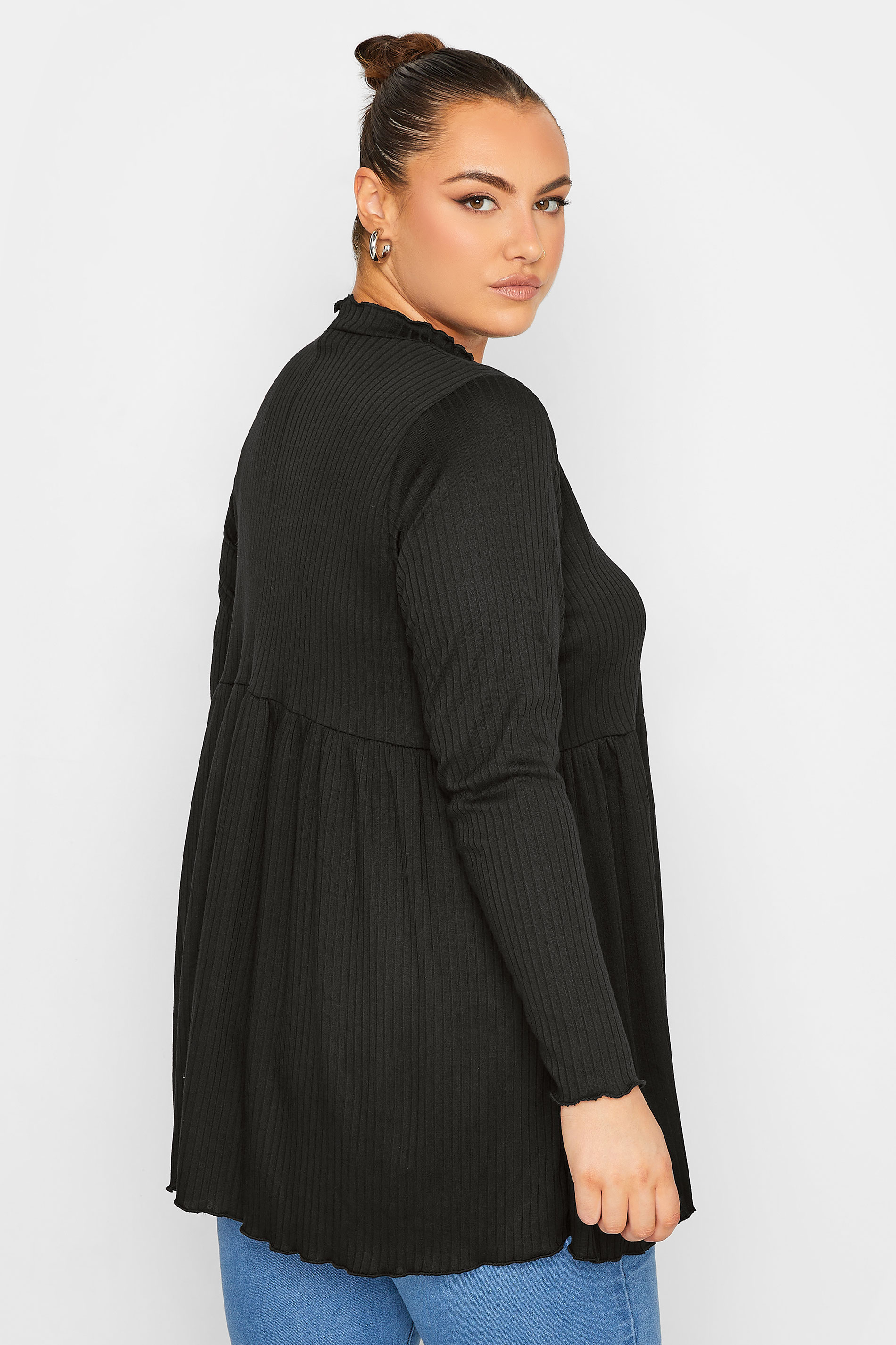 LIMITED COLLECTION Plus Size Black Peplum Lettuce Hem Top | Yours Clothing  3