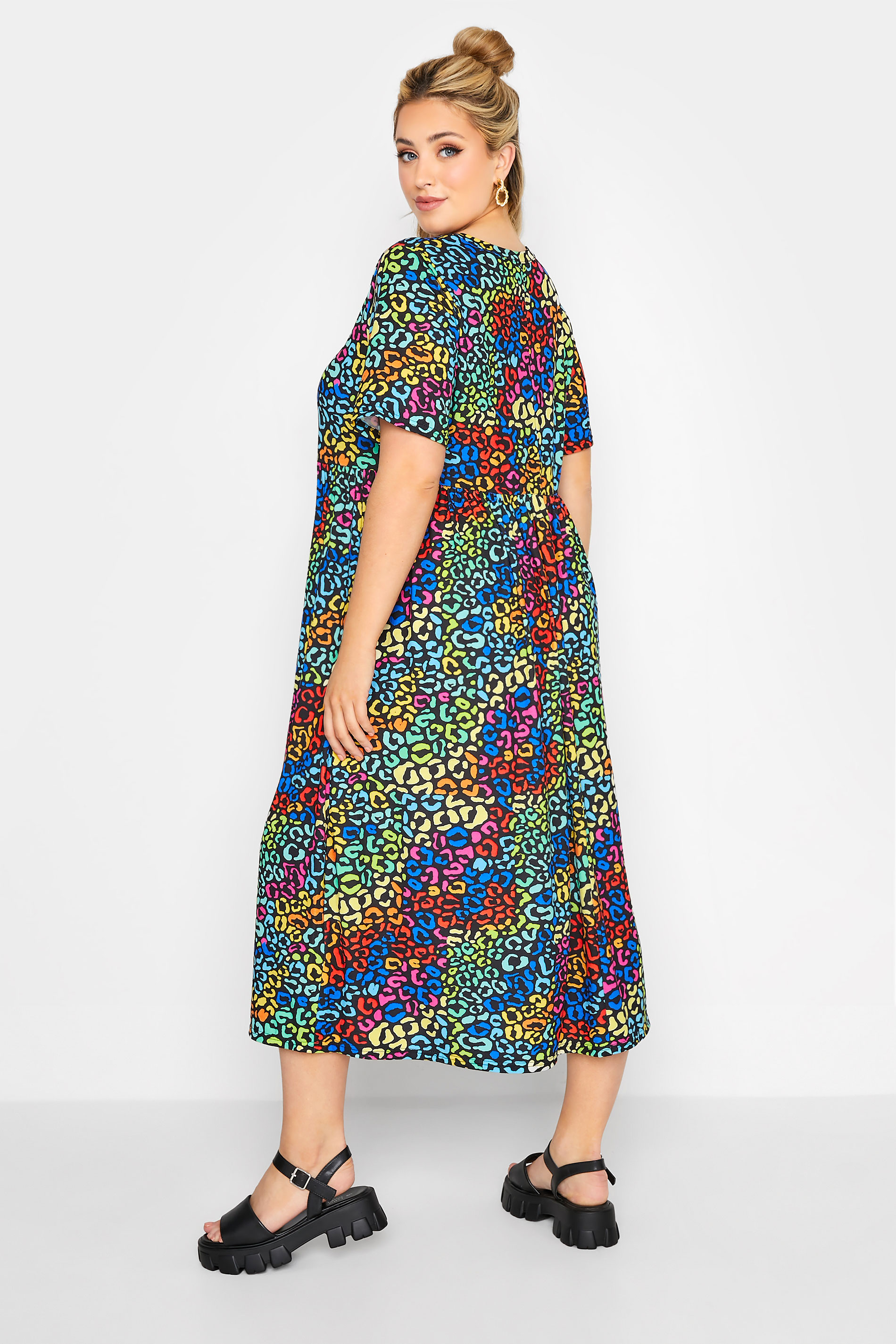 LIMITED COLLECTION Plus Size Black Rainbow Leopard Print Midaxi Dress | Yours Clothing 3