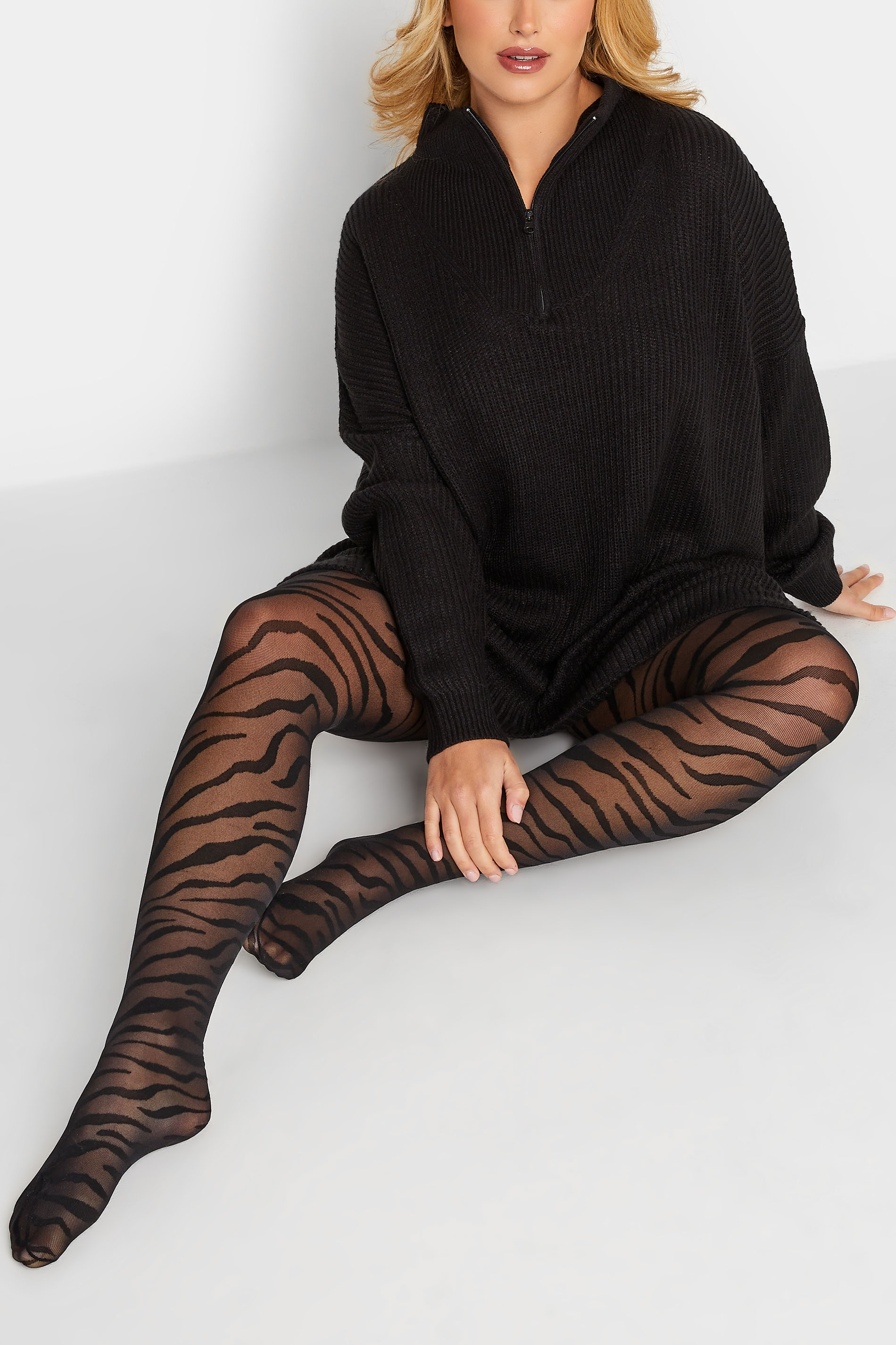 Plus Size Black Zebra Pattern Tights | Yours Clothing 1