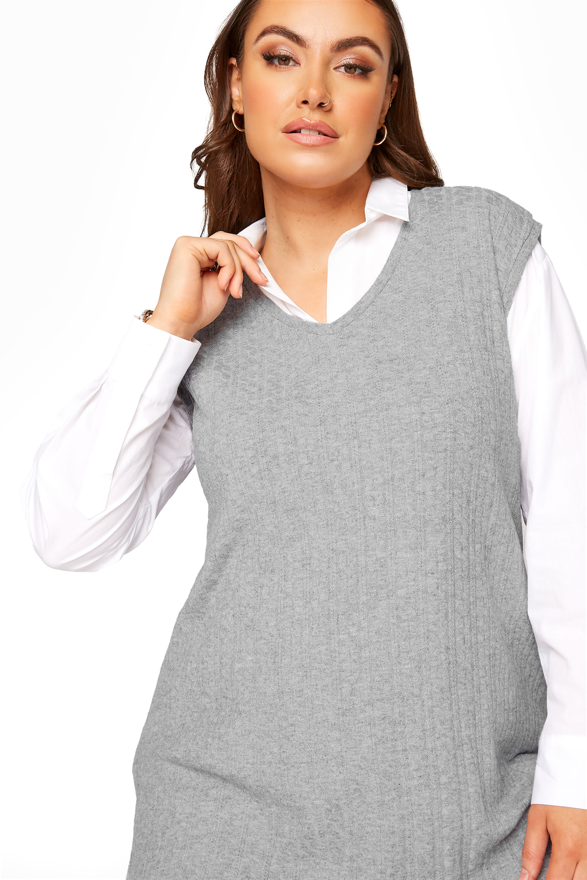 Grey Ribbed Knitted Vest Top Yours Clothing