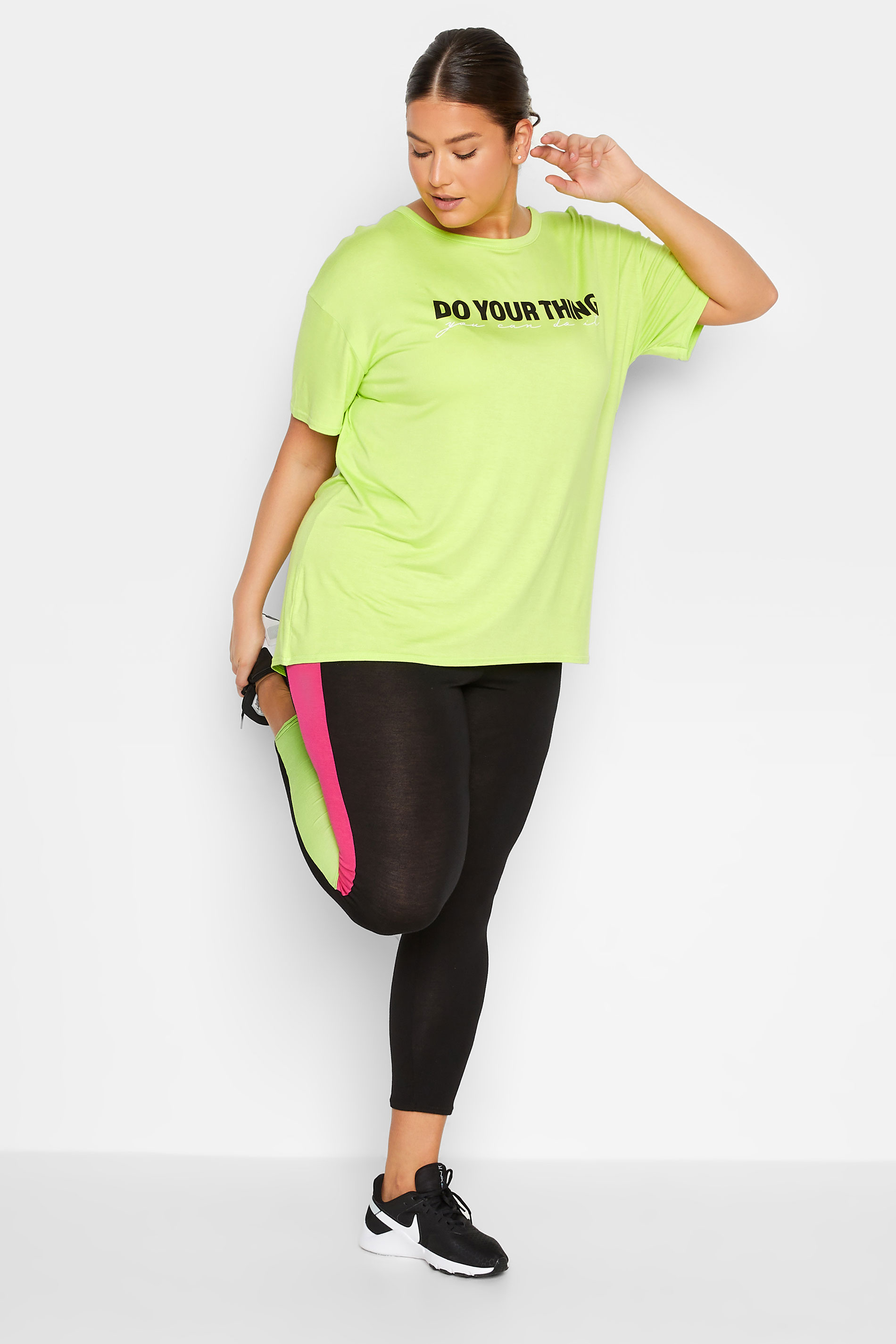 YOURS ACTIVE Plus Size Lime Green 'Do Your Thing' Slogan Top | Yours Clothing 3
