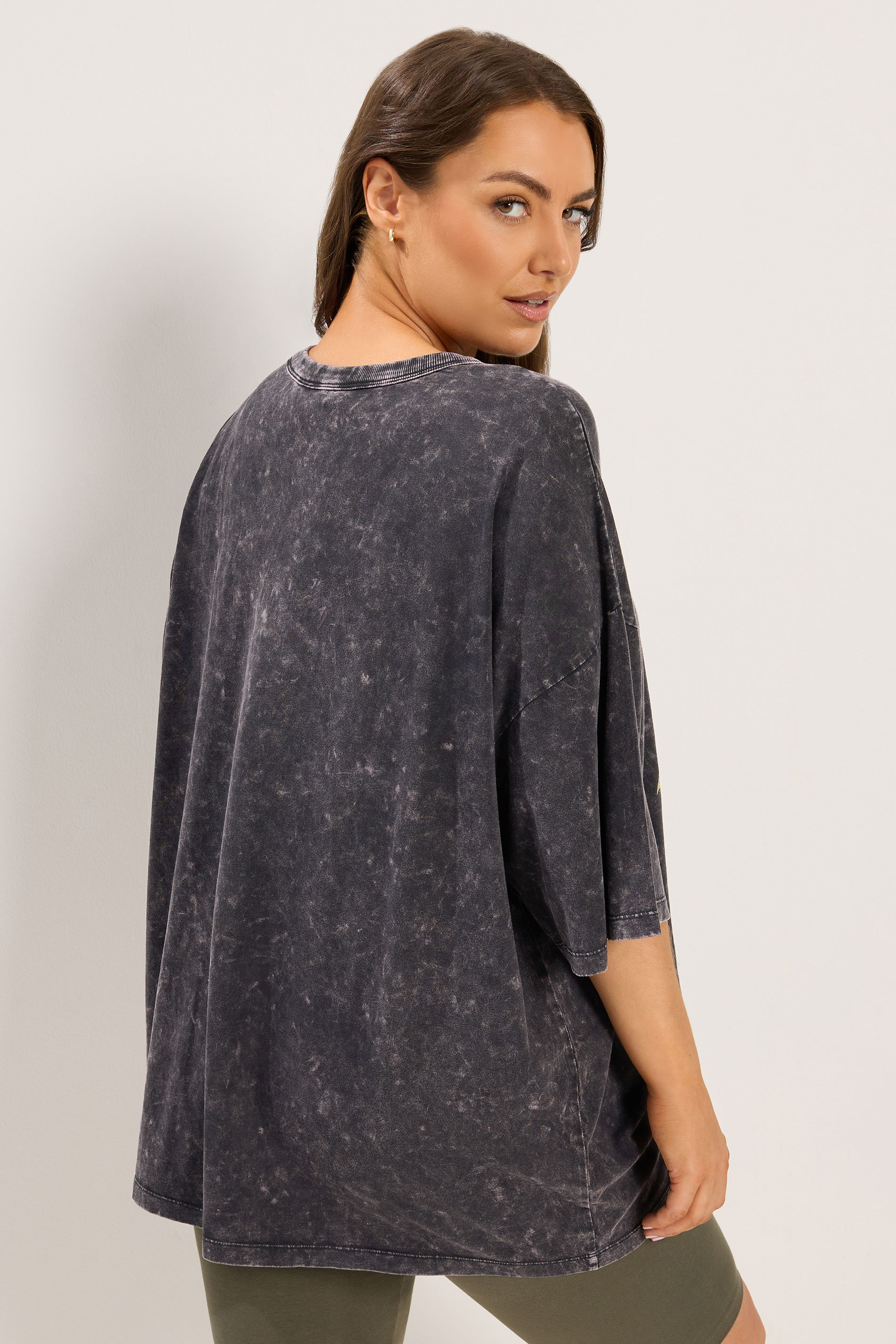 YOURS Plus Size Grey Acid Wash Rose Boxy T-Shirt | Yours Clothing 2