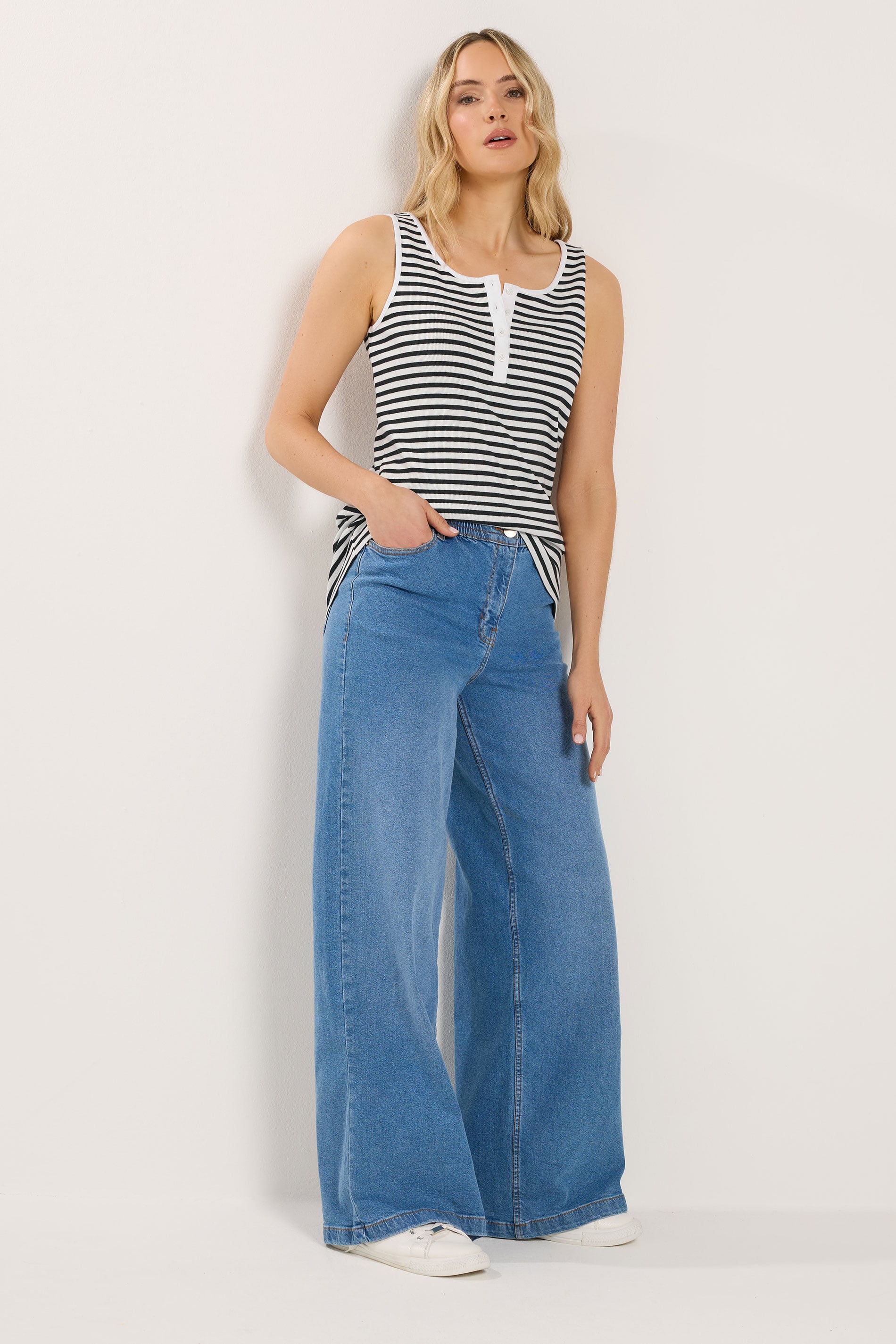 LTS Tall Women's Black & White Stripe Ribbed Placket Vest | Long Tall Sally 4