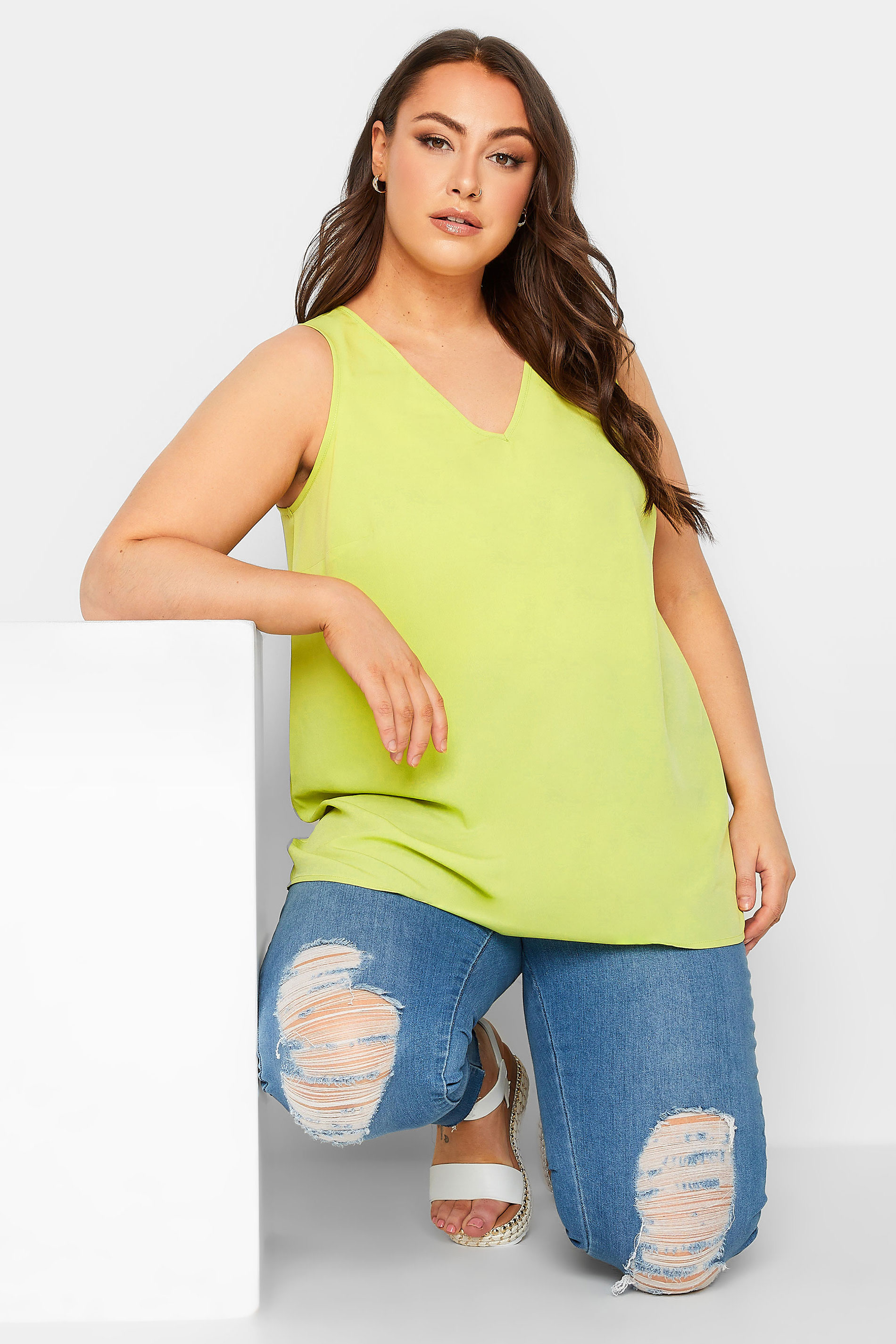 YOURS Curve Plus Size Lime Green Cami Vest Top | Yours Clothing 1