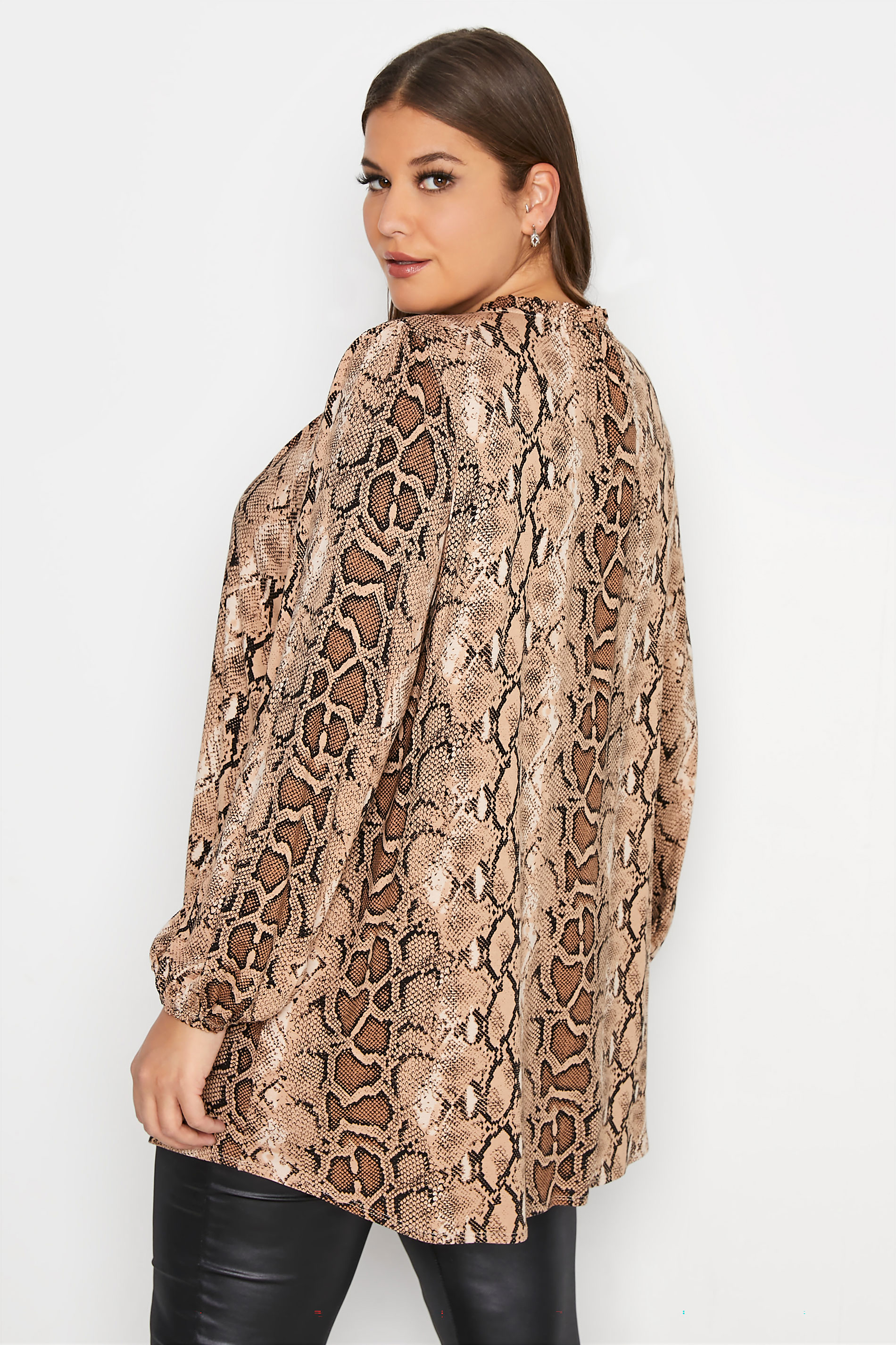 Plus Size YOURS LONDON Brown Snake Print Tie Neck Blouse | Yours Clothing 3